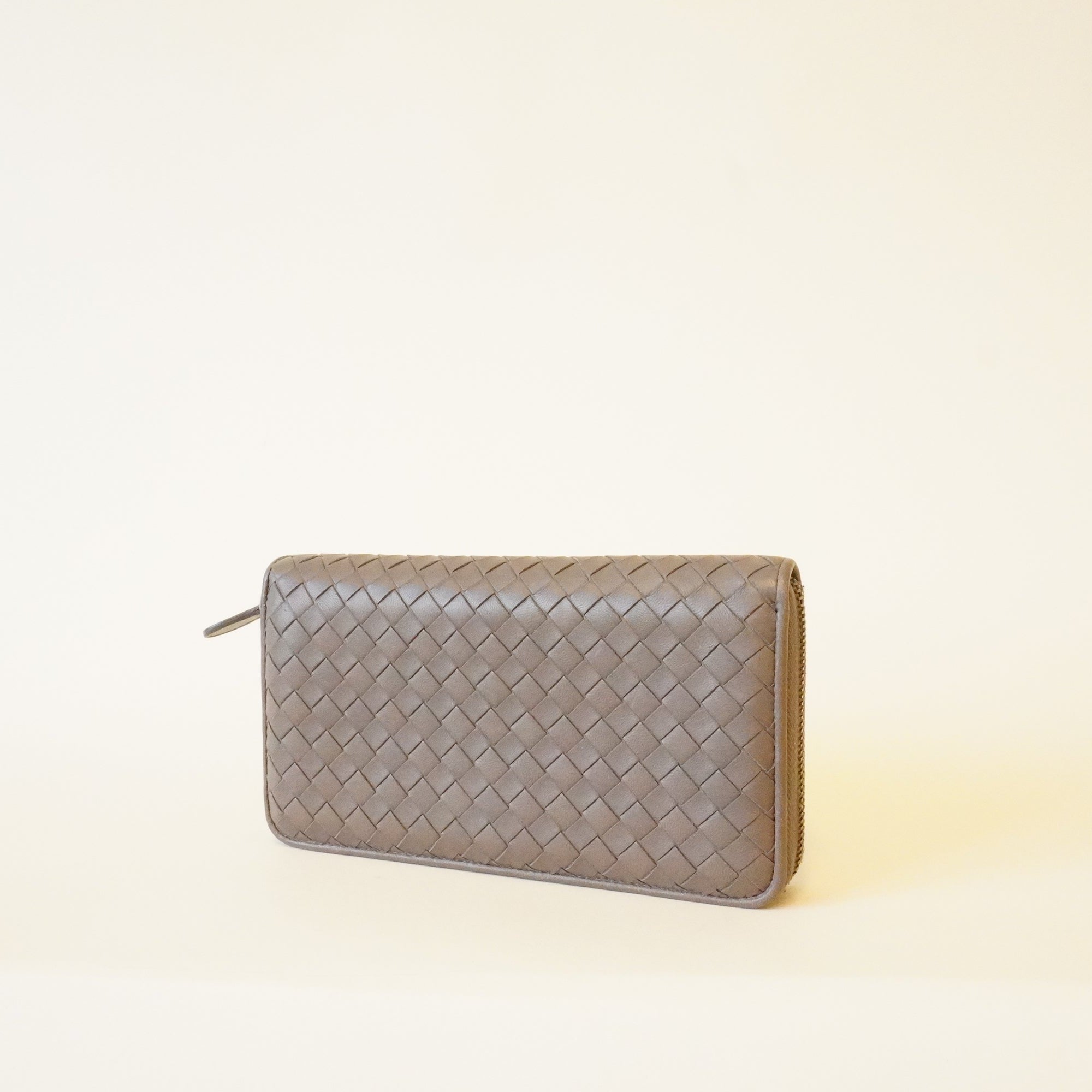 PRE-OWNED Grey Nappa Intrecciato Continental Zip Long Wallet