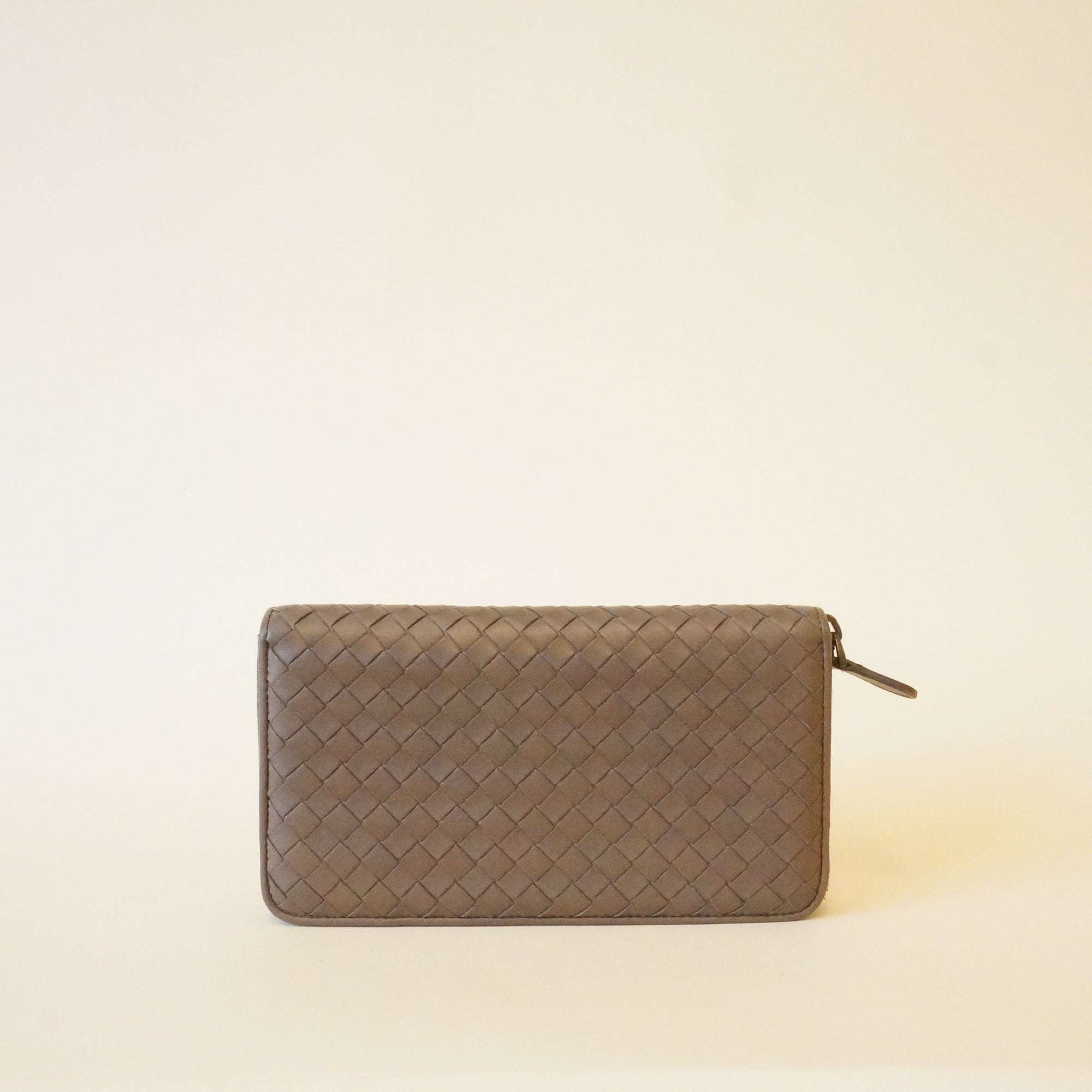 PRE-OWNED Grey Nappa Intrecciato Continental Zip Long Wallet