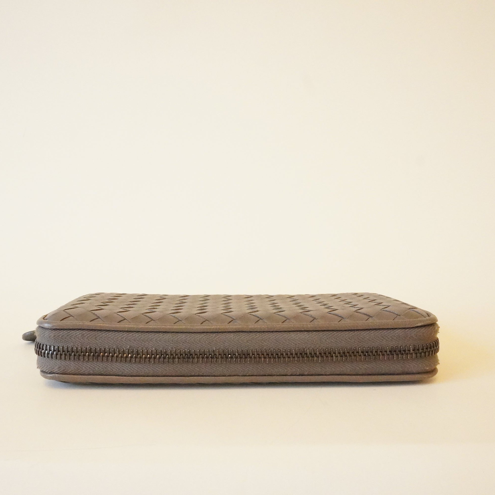 PRE-OWNED Grey Nappa Intrecciato Continental Zip Long Wallet
