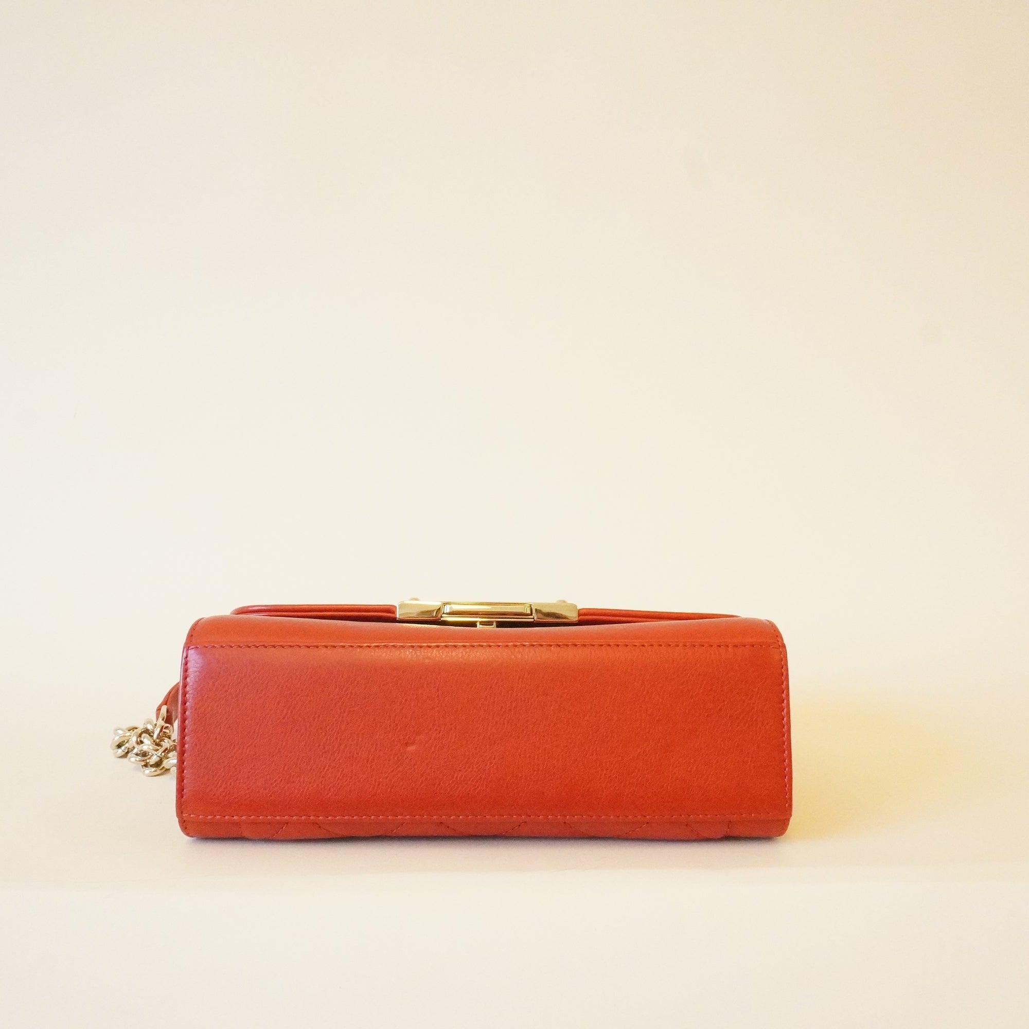 PRE-OWNED CC Red Quilted Calfskin Label Click Flap Shoulder Bag