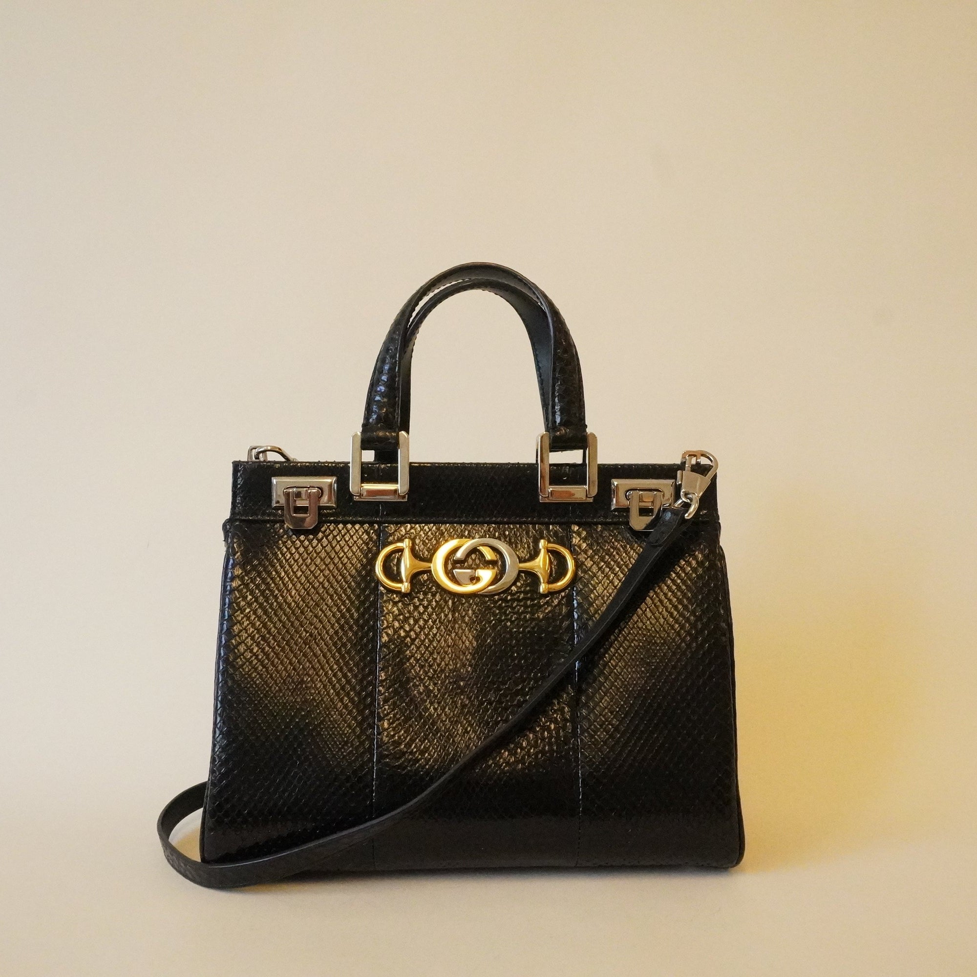 PRE-OWNED GG Zumi Black Phyton Small Shoulder Bag From 2019