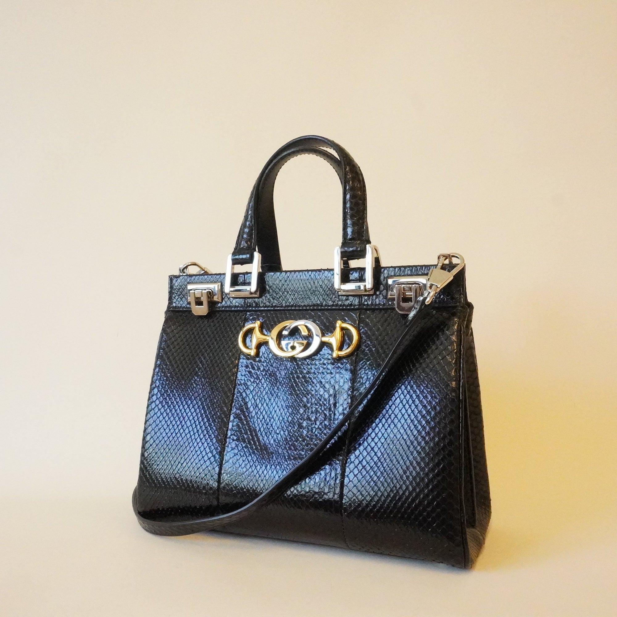PRE-OWNED GG Zumi Black Phyton Small Shoulder Bag From 2019
