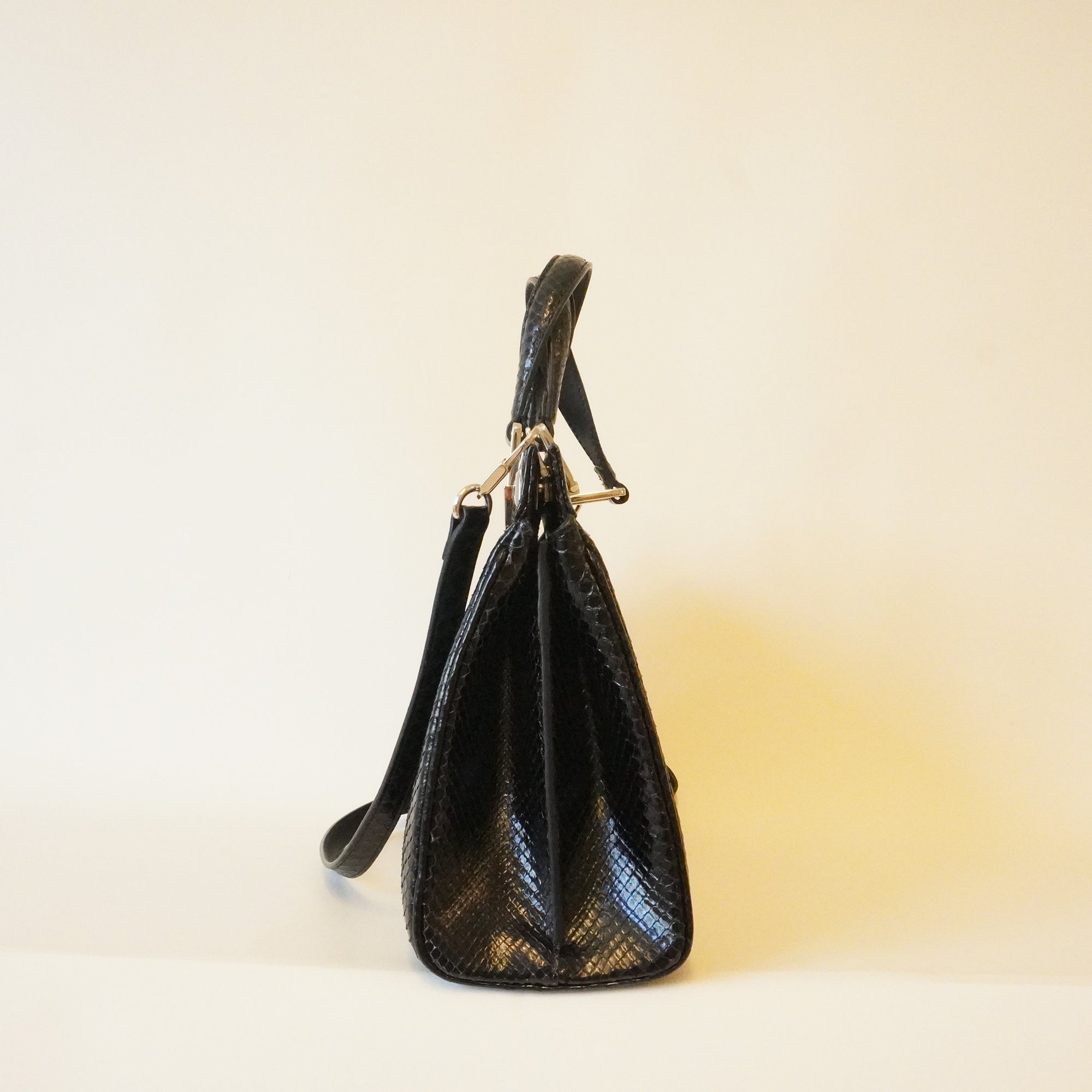 PRE-OWNED GG Zumi Black Phyton Small Shoulder Bag From 2019