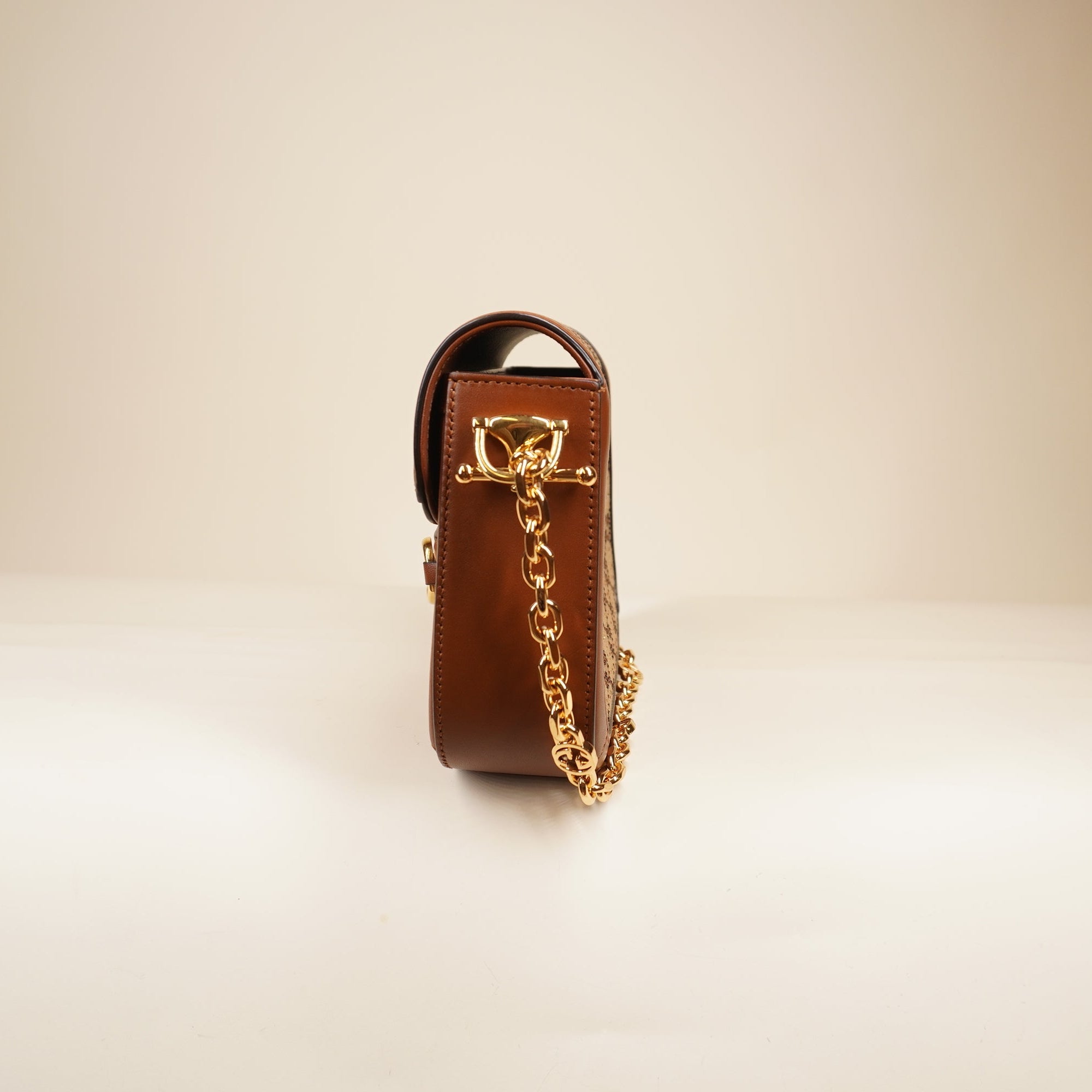 PRE-OWNED Calfskin Crystal GG Monogram Mini Horsebit 1955 Shoulder Bag