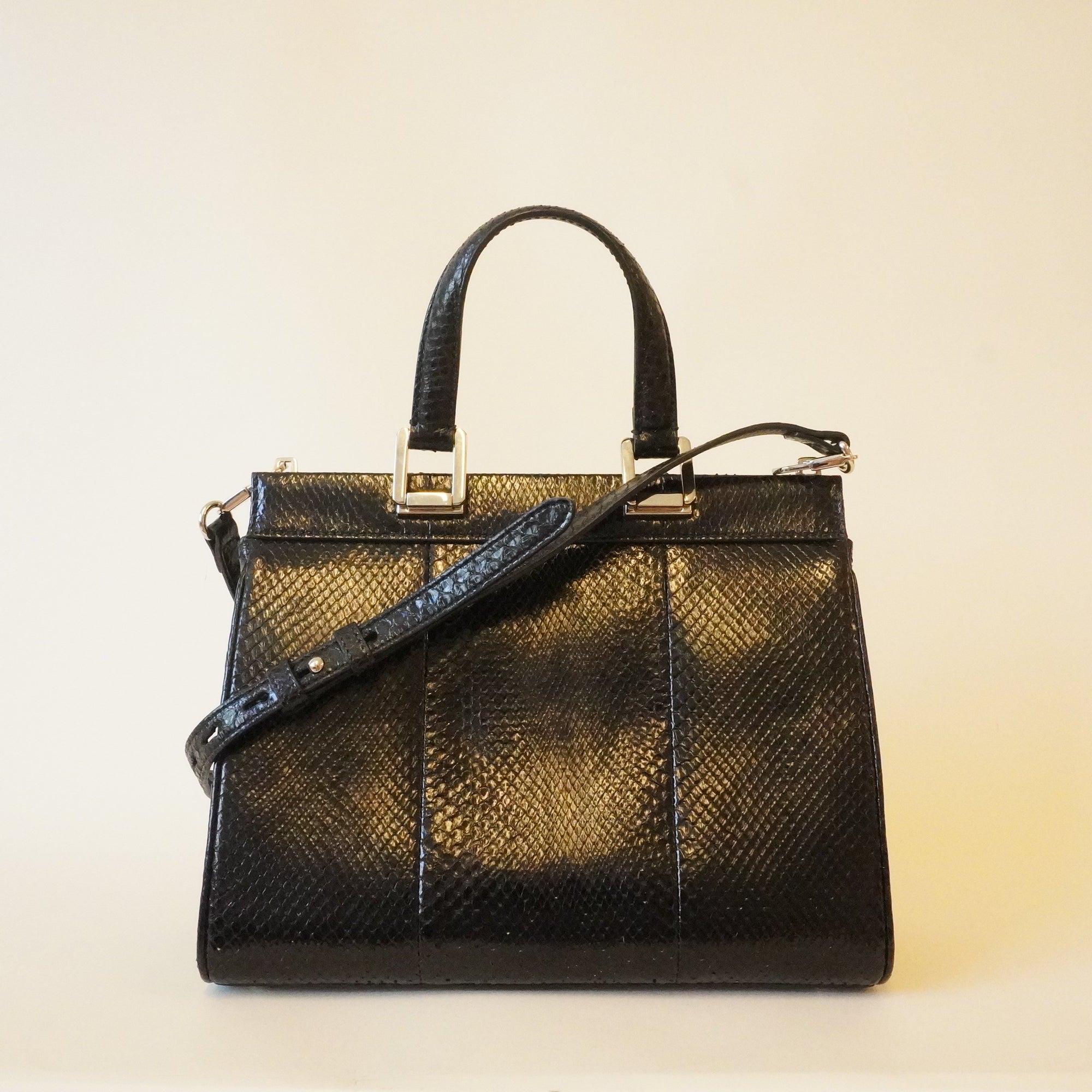 PRE-OWNED GG Zumi Black Phyton Small Shoulder Bag From 2019