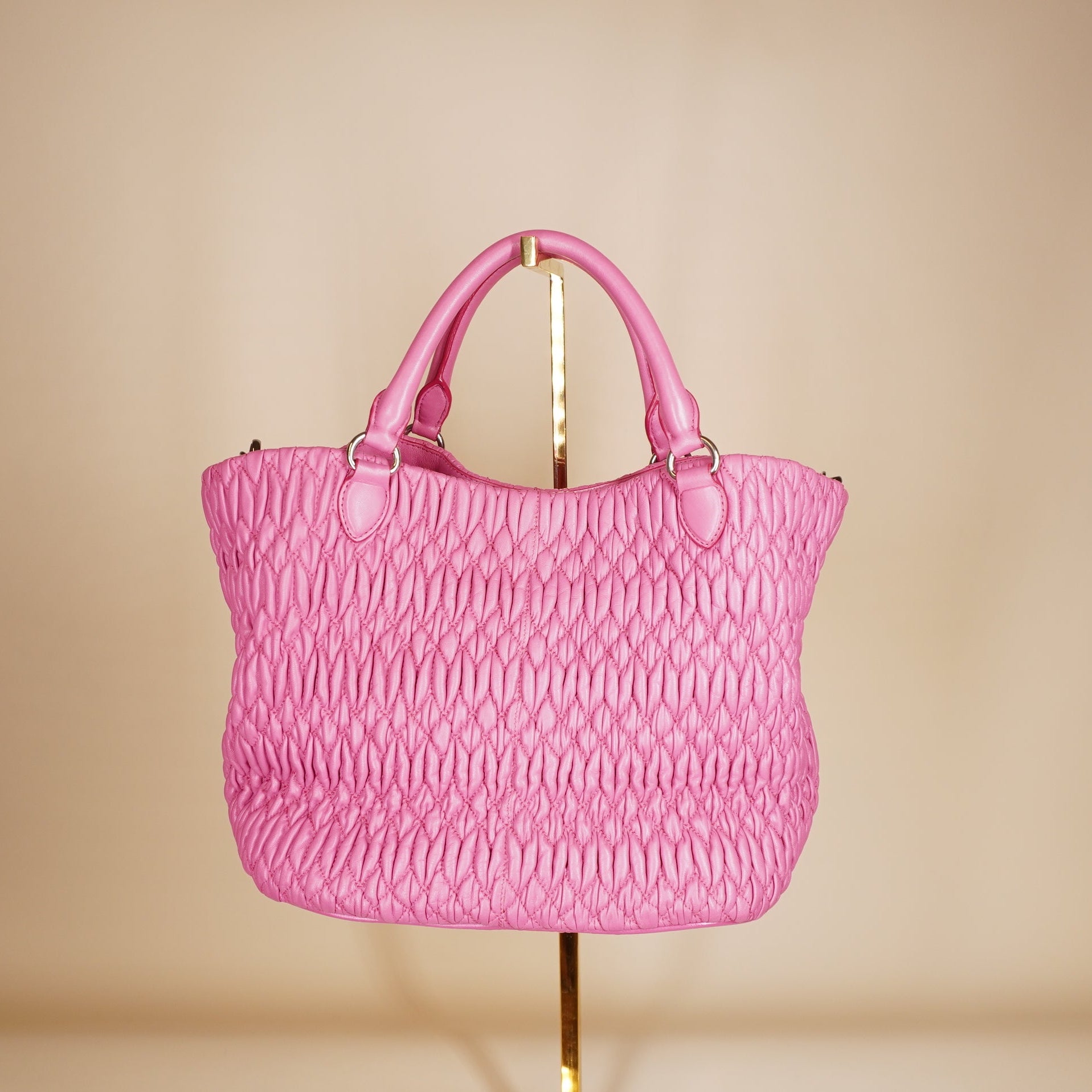 PRE-OWNED Nappa Matelasse Swarovski Crystal Tote Pink Shoulder Bag