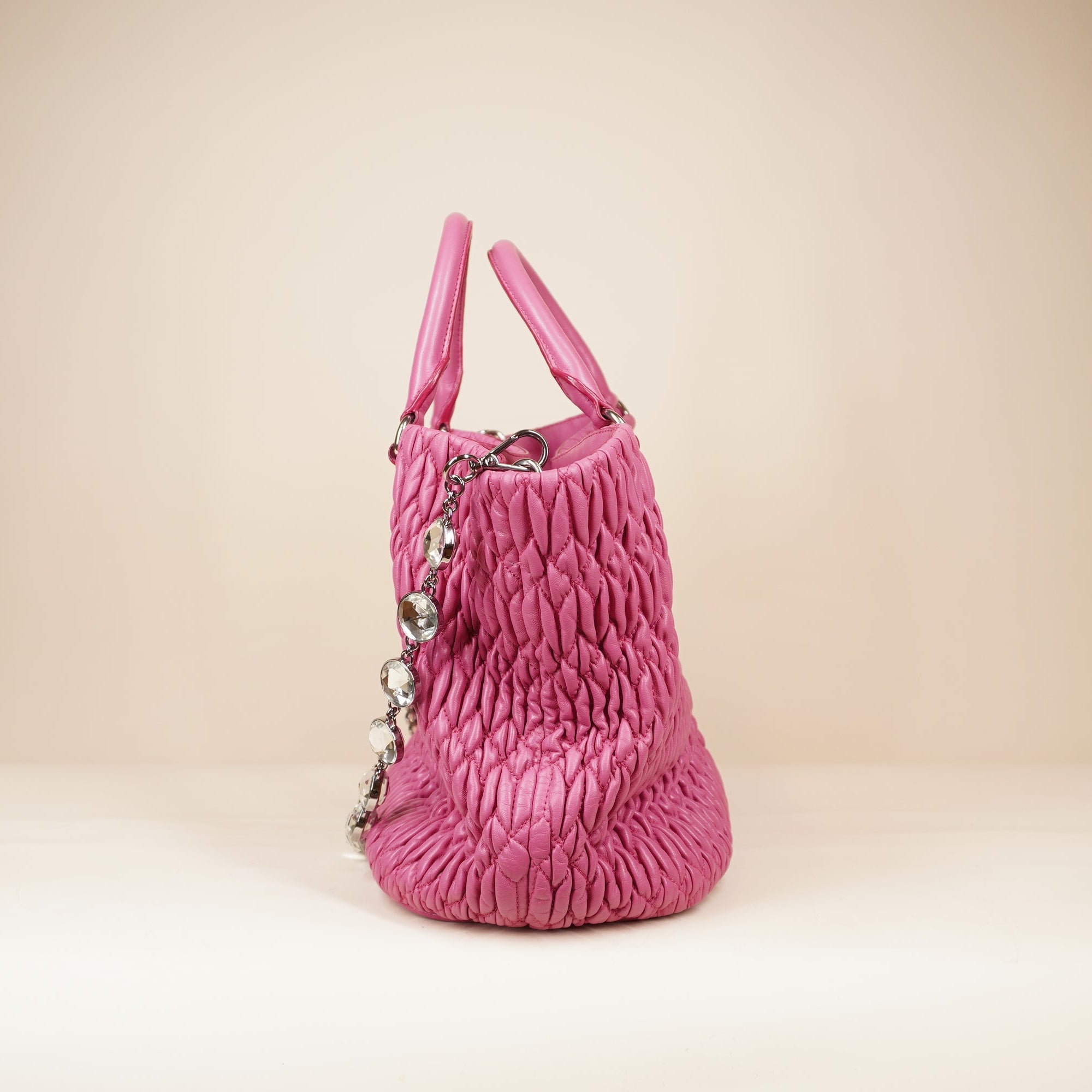 PRE-OWNED Nappa Matelasse Swarovski Crystal Tote Pink Shoulder Bag