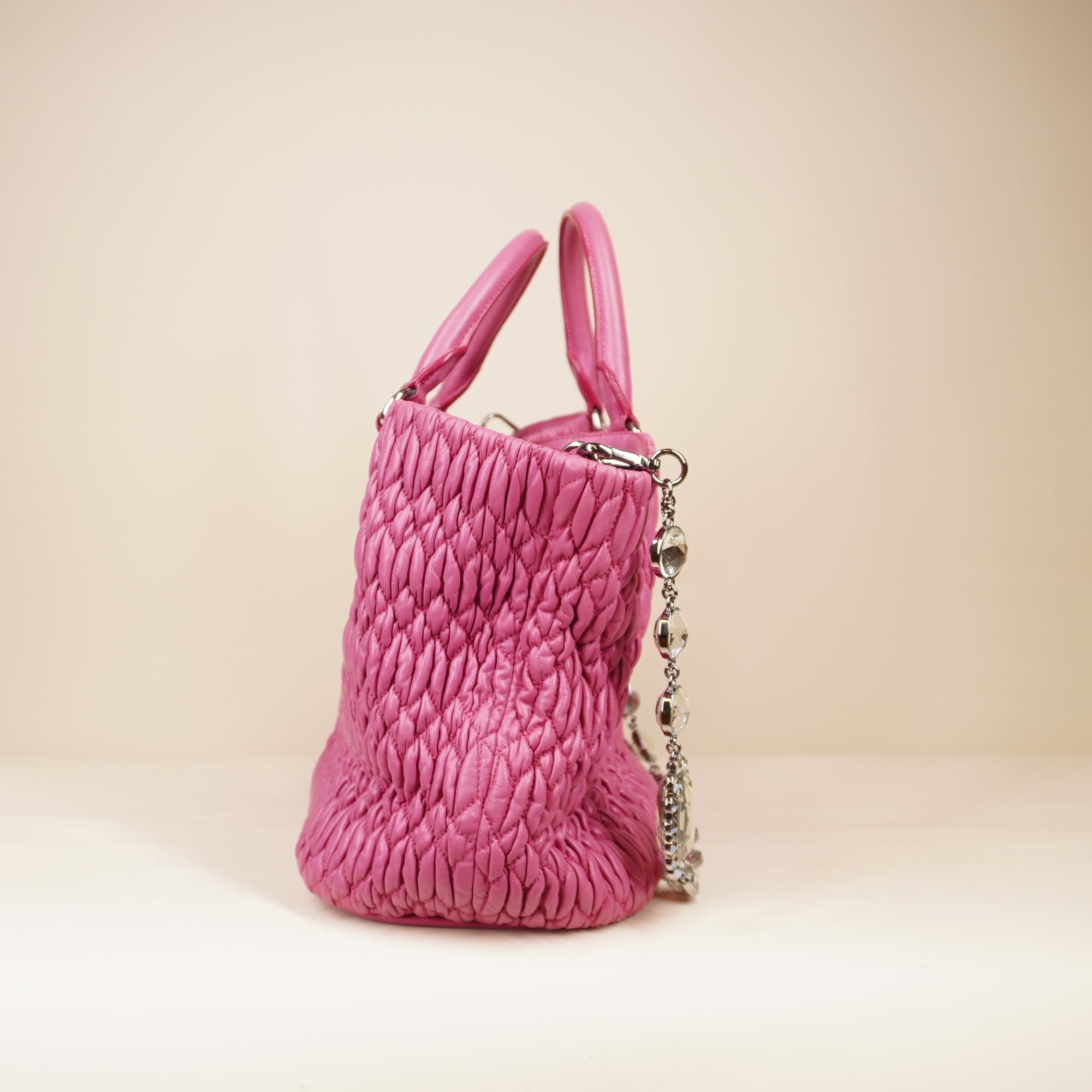 PRE-OWNED Nappa Matelasse Swarovski Crystal Tote Pink Shoulder Bag