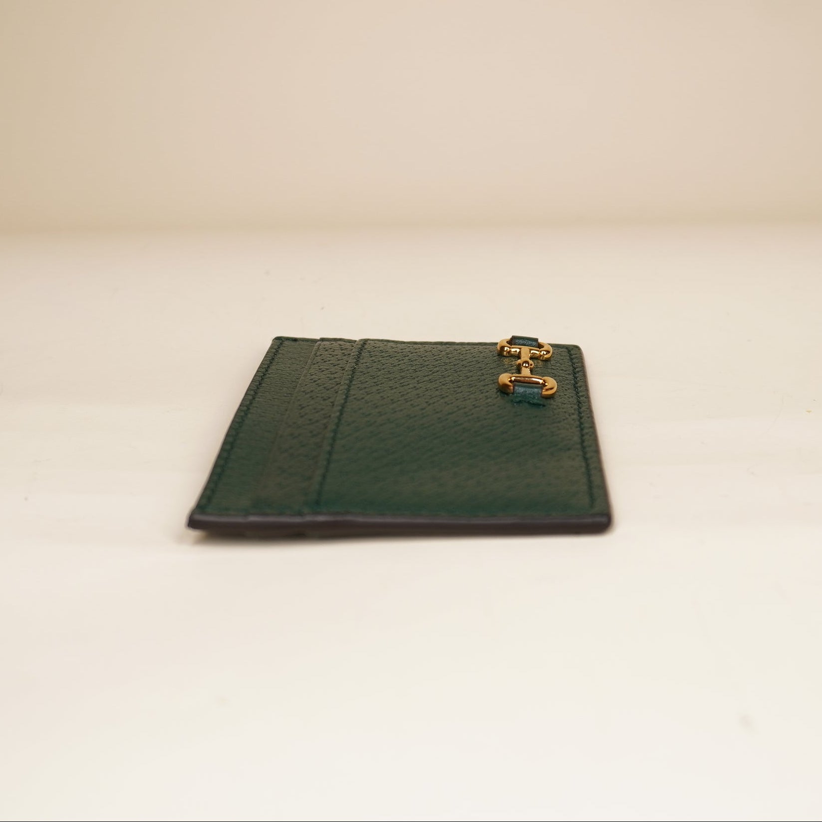 PRE-OWNED GG Green Horsebit Accent Leather Card Holder