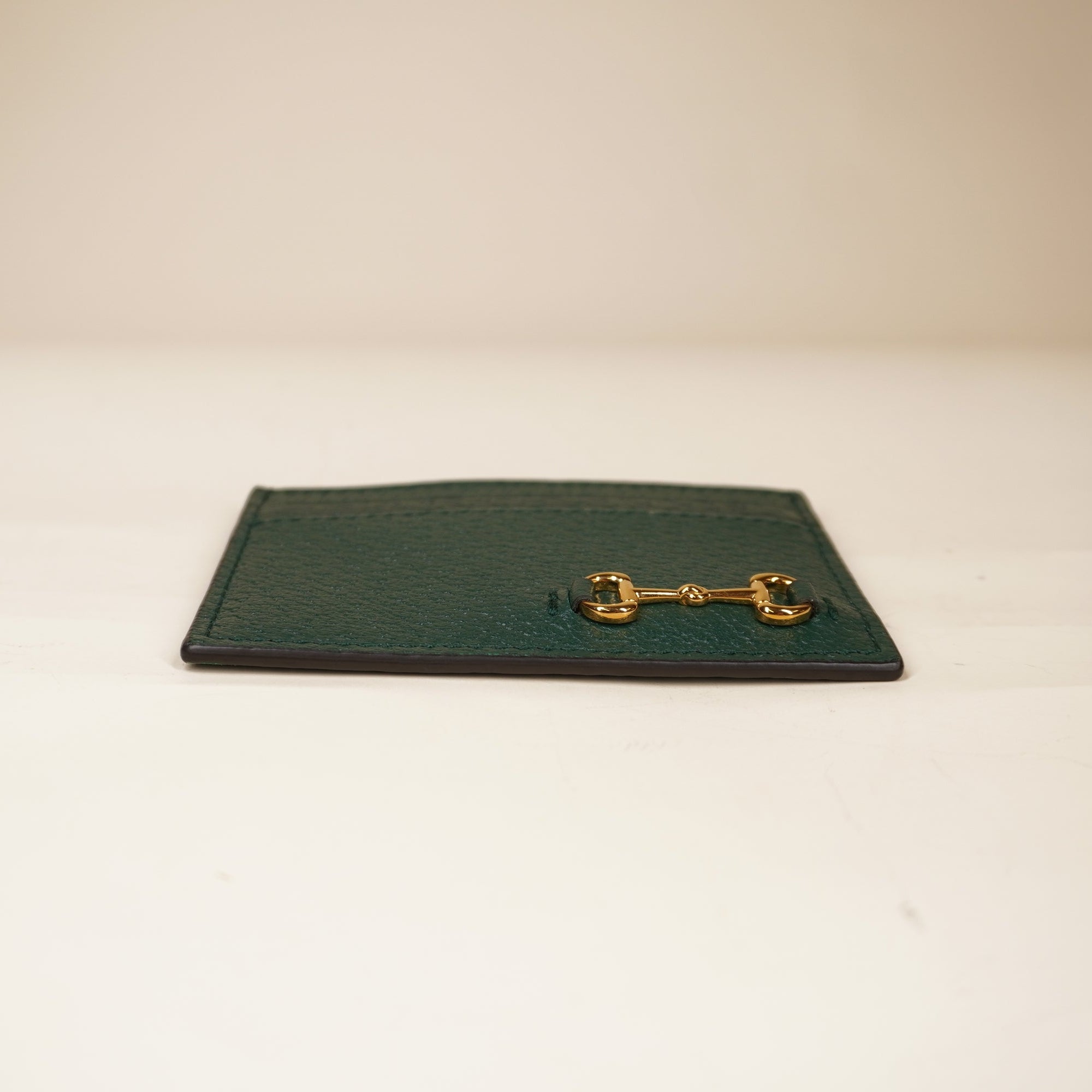 PRE-OWNED GG Green Horsebit Accent Leather Card Holder