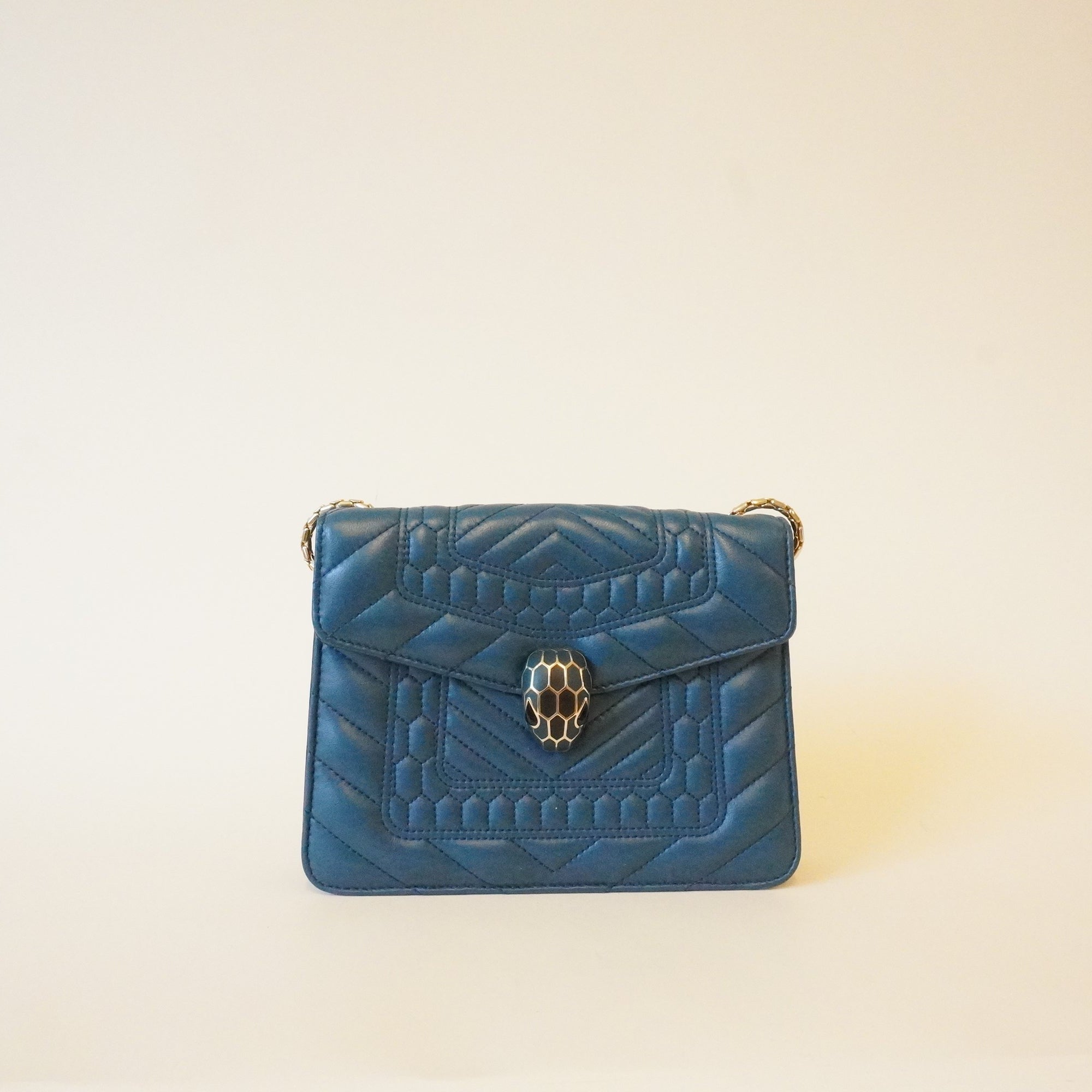 PRE-OWNED Acqua Calfskin Quilted Serpenti Forever Shoulder Bag