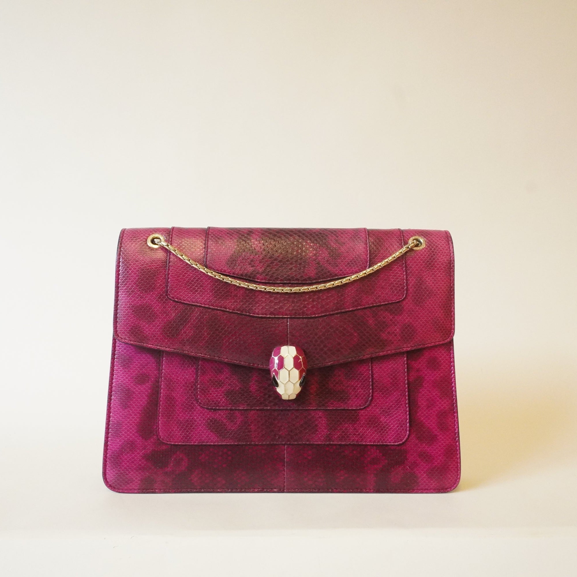 PRE-OWNED Fuchsia Python Leather Serpenti Forever Shoulder Bag