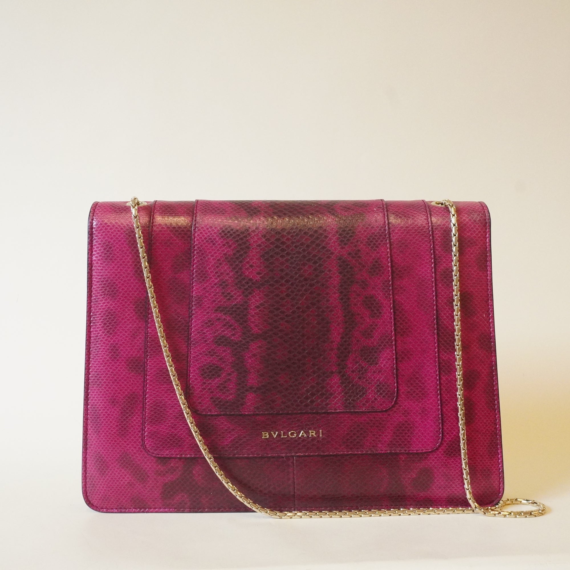 PRE-OWNED Fuchsia Python Leather Serpenti Forever Shoulder Bag