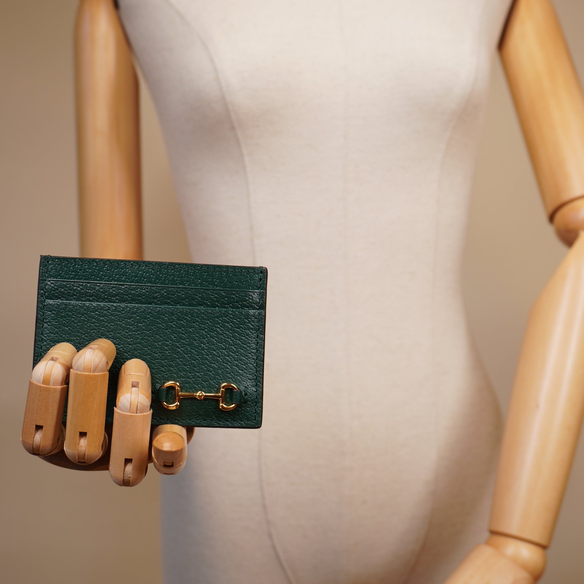 PRE-OWNED GG Green Horsebit Accent Leather Card Holder