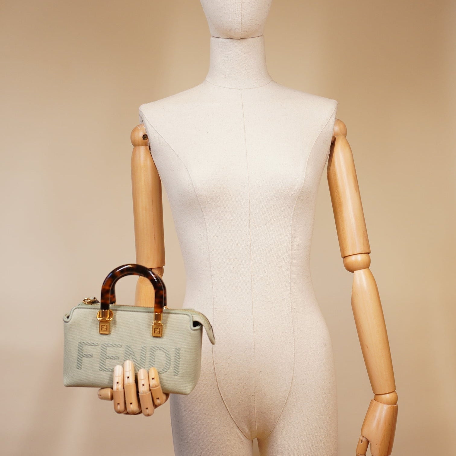 PRE-OWNED FF Green Tea Vitello King Mini By The Way Boston Crossbody Bag