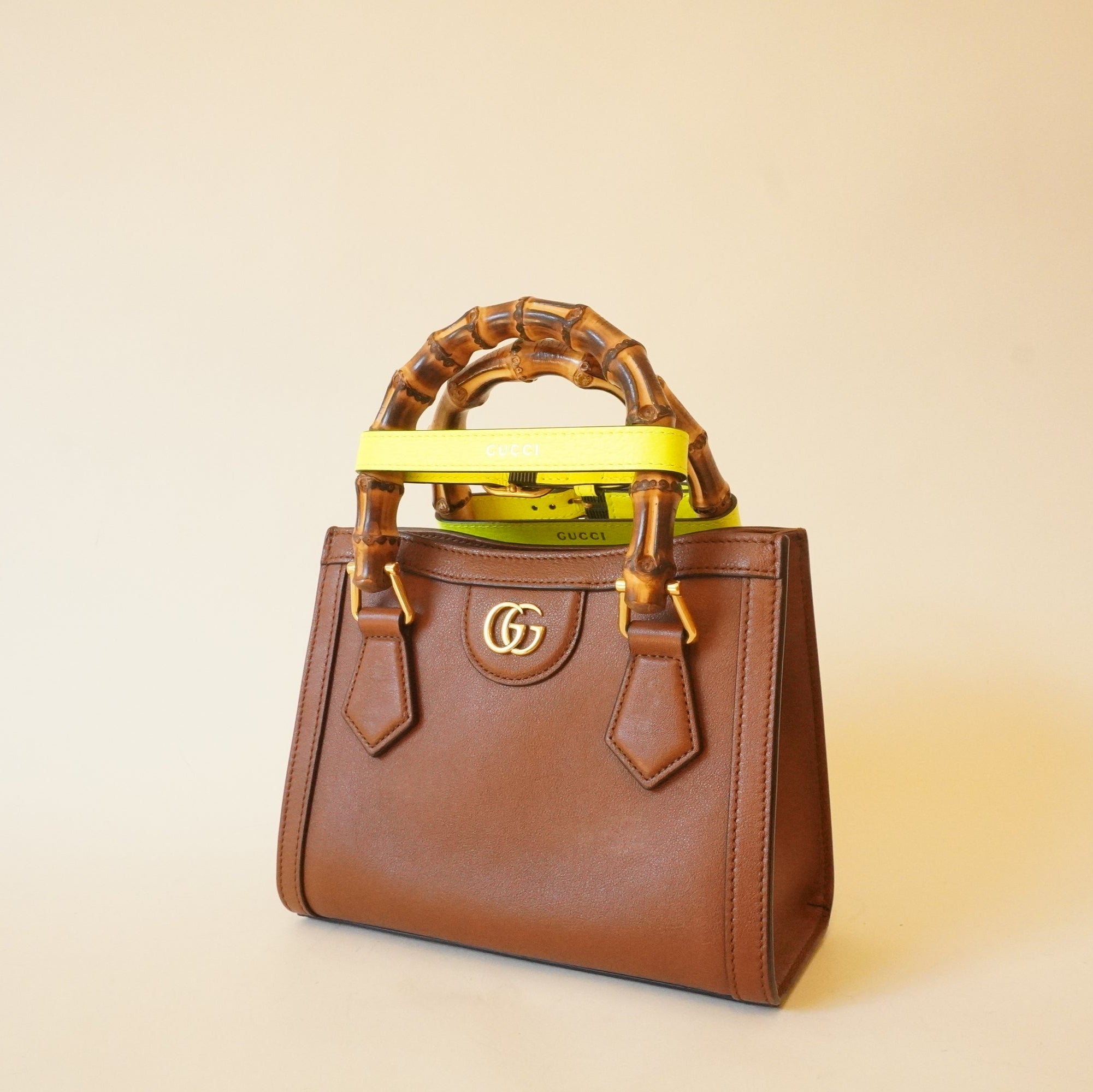 PRE-OWNED GG Brown Bamboo Diana Mini Shoulder Bag
