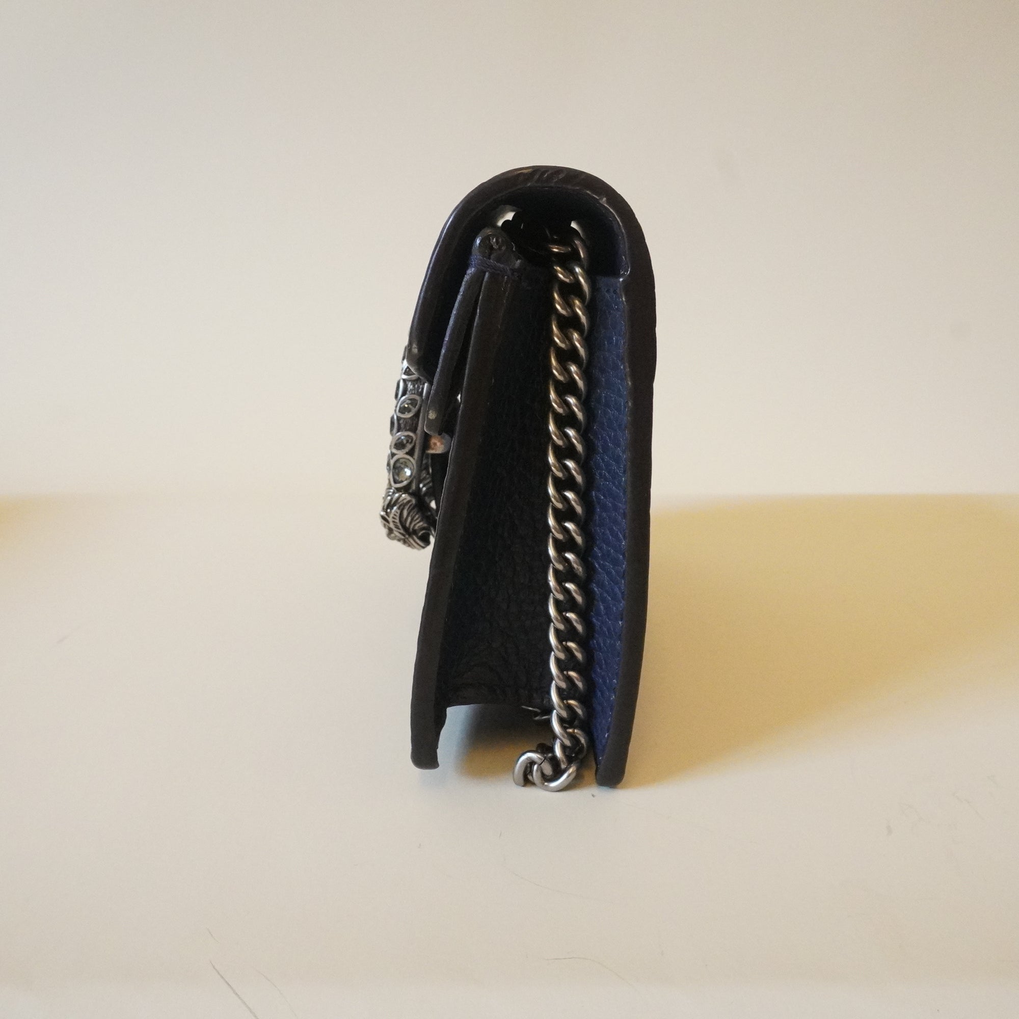 PRE-OWNED GG Blue Dollar Calfskin Crystal Super Mini Dionysus Shoulder Bag