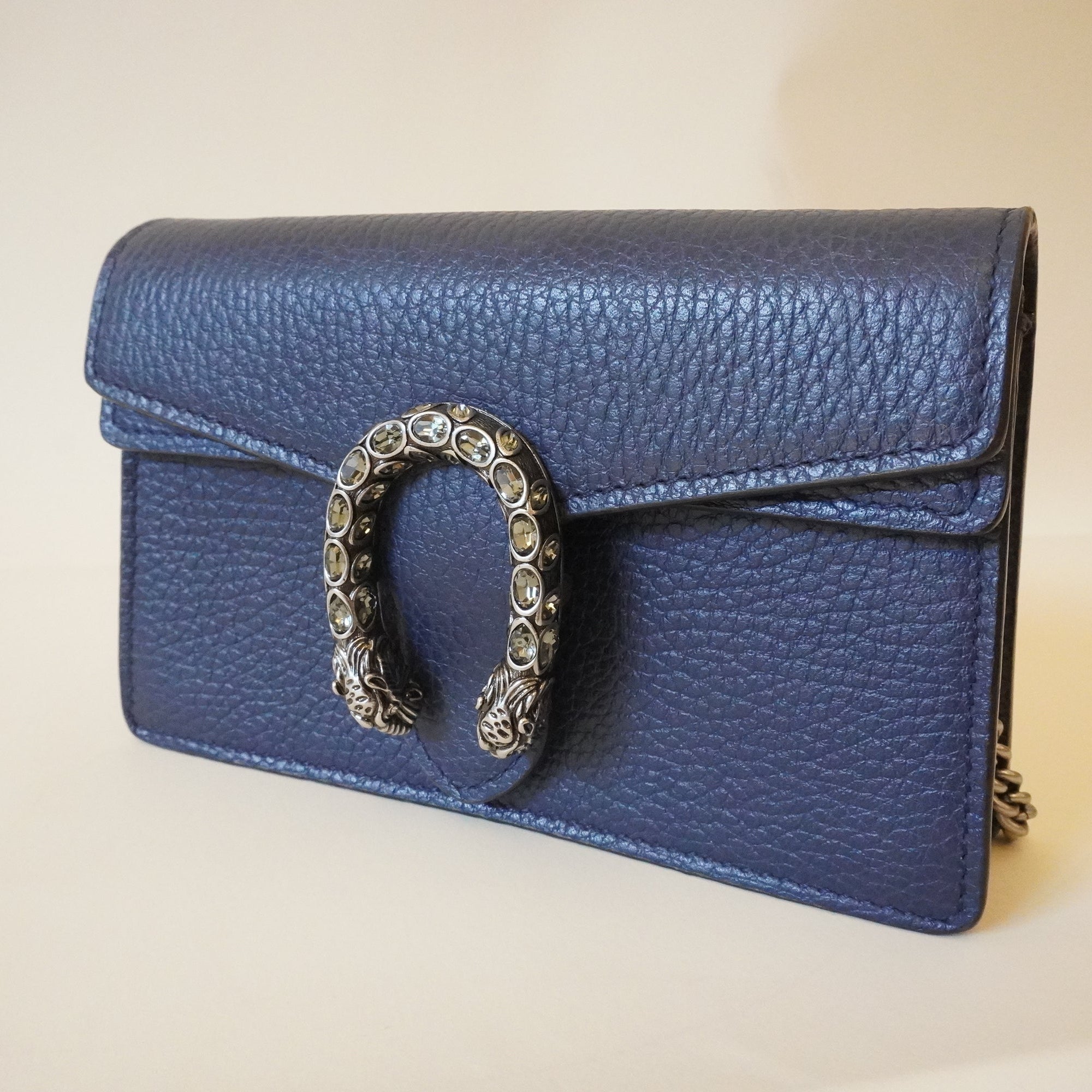 PRE-OWNED GG Blue Dollar Calfskin Crystal Super Mini Dionysus Shoulder Bag
