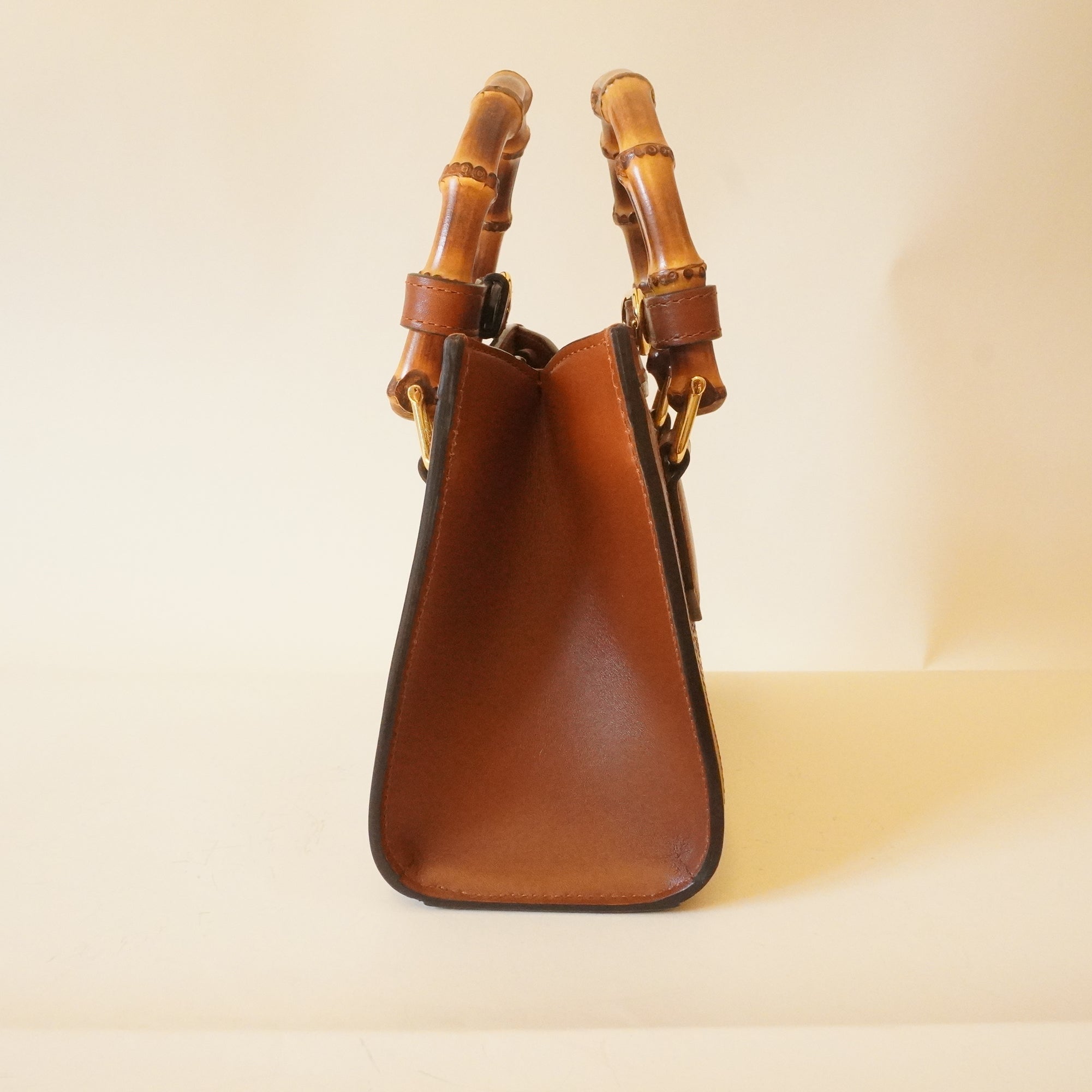 PRE-OWNED GG Charisma Calfskin Crystal GG Monogram Mini Diana Tote Bag Camel