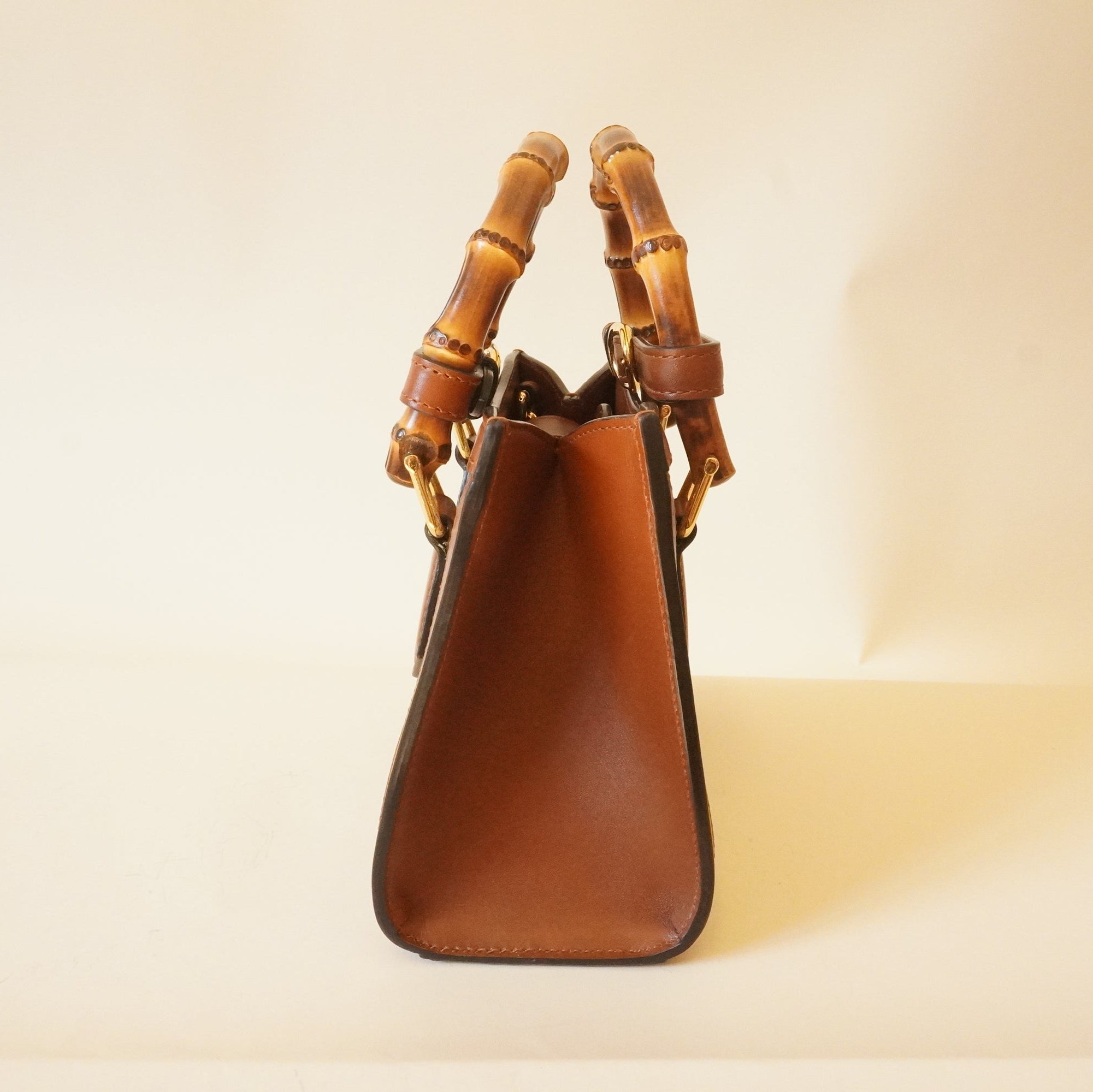 PRE-OWNED GG Charisma Calfskin Crystal GG Monogram Mini Diana Tote Bag Camel