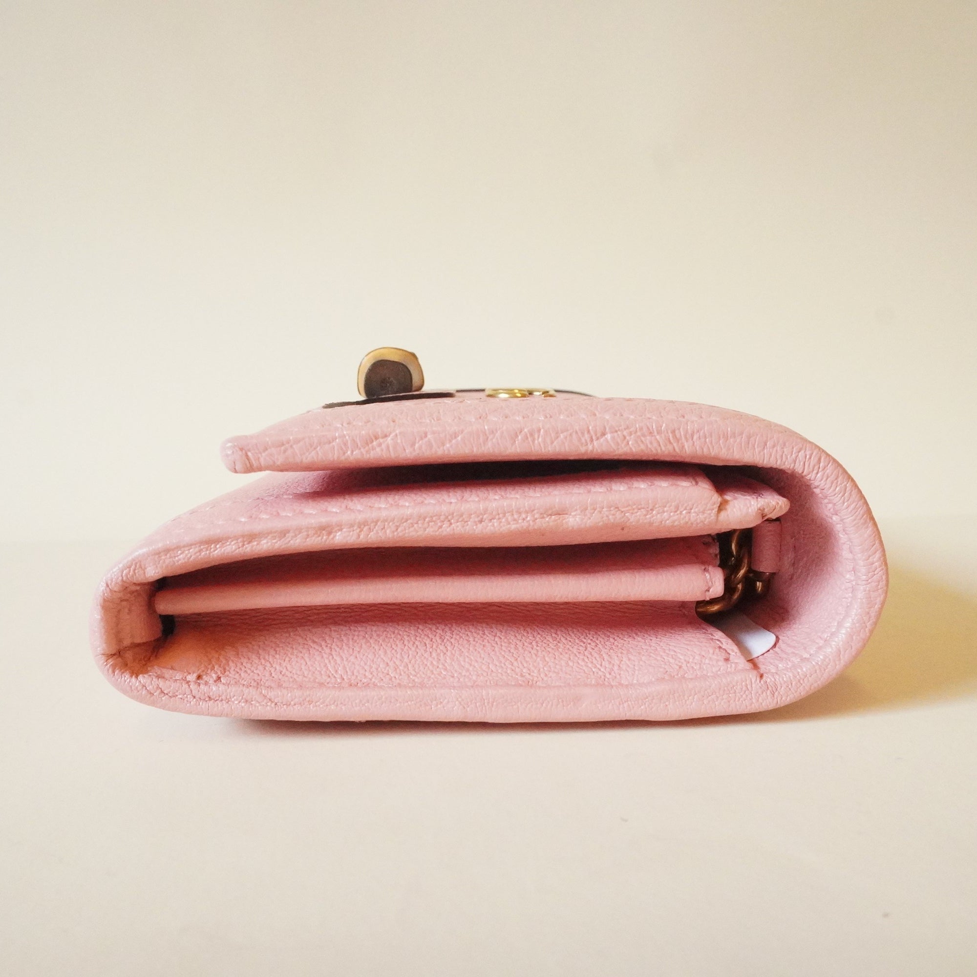 PRE-OWNED Wonka Grain Calfskin Diana Chain Wallet Wild Rose Shoulder Bag