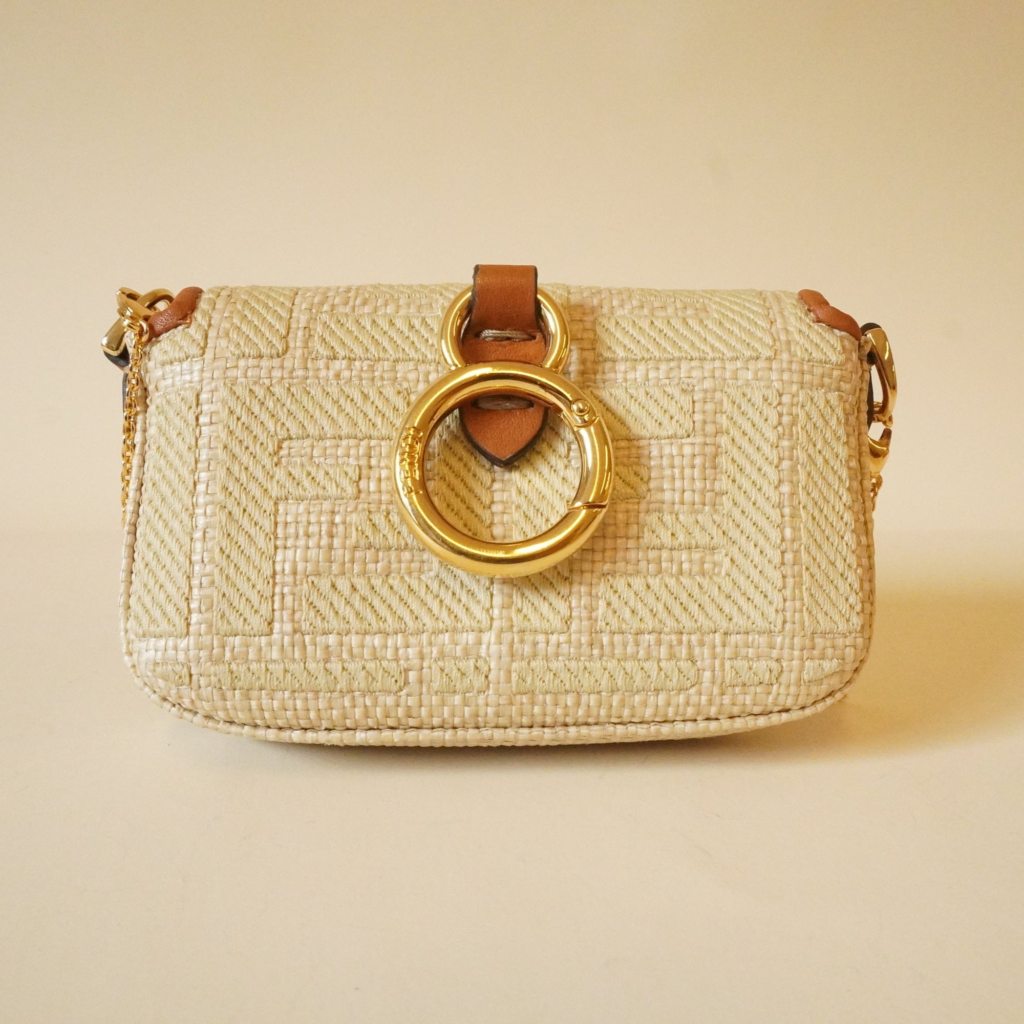 PRE-OWNED Canvas Vitello King FF Embroidered Nano Maxi Buckle Baguette Charm Nuvola Shoulder Bag