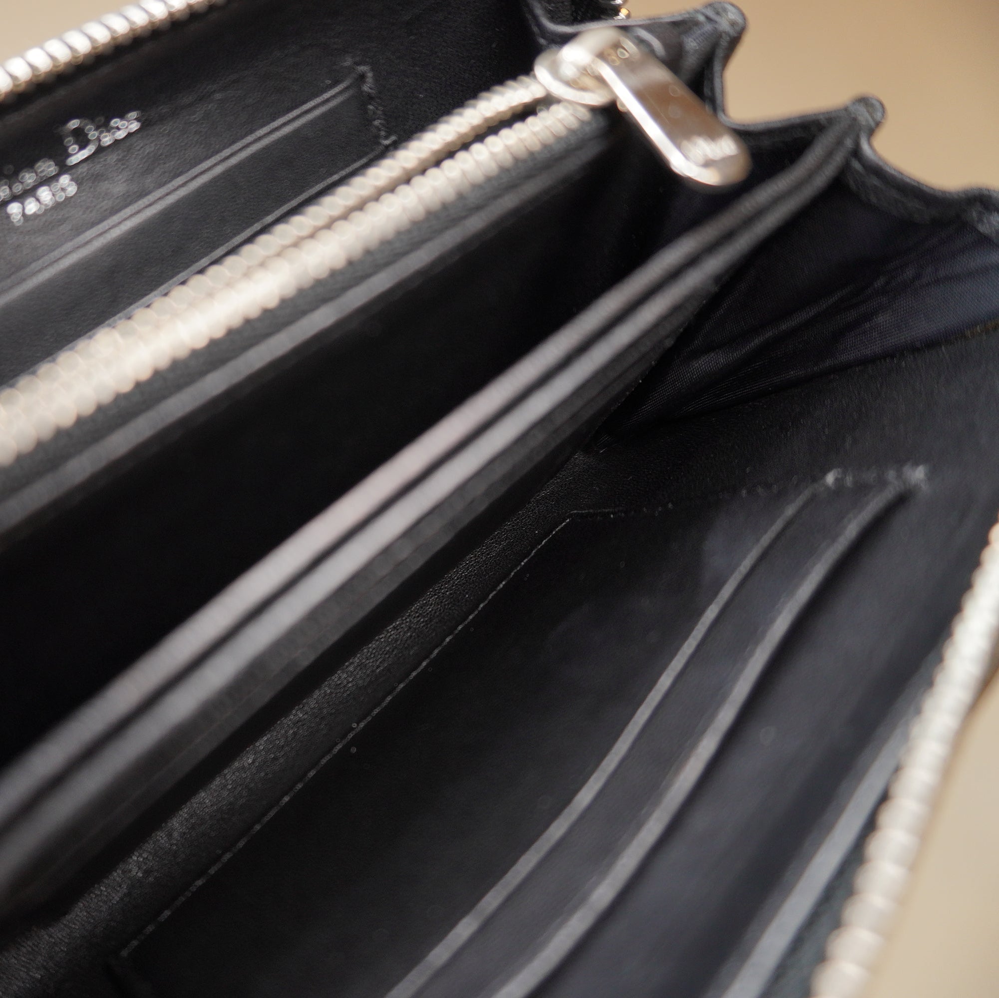 PRE-OWNED Black Diorama Zip Around Wallet