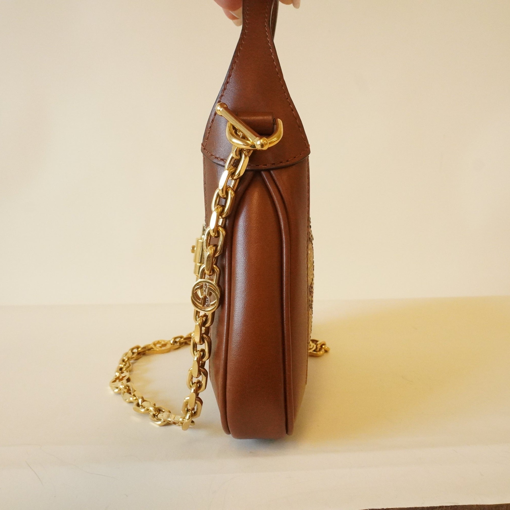 PRE-OWNED GG Brown Gucci Jackie 1961 Crystals Mini Bag