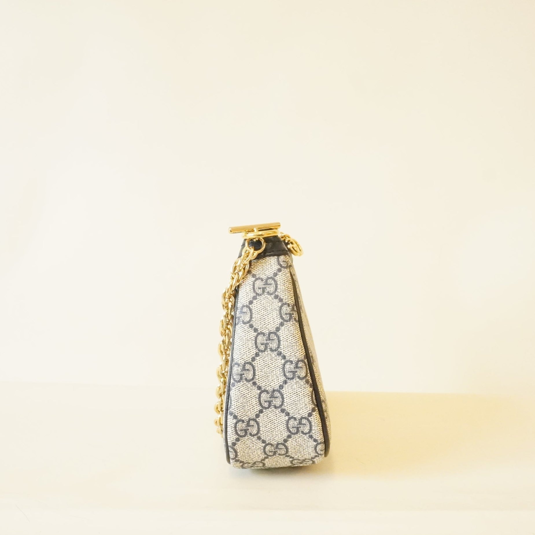 PRE OWNED - Supreme Monogram Textured Dollar Calfskin Web Small Ophidia GG Shoulder Bag Beige