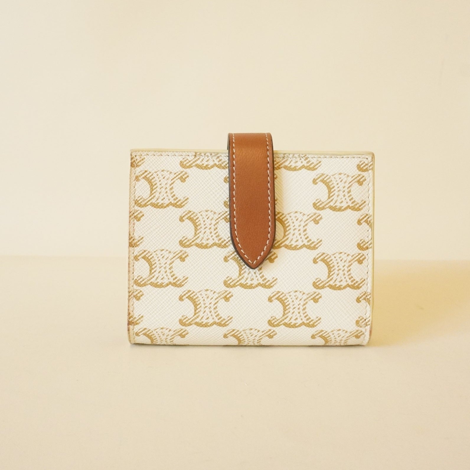 PRE-OWNED Canvas Triomphe Medium Strap Wallet White