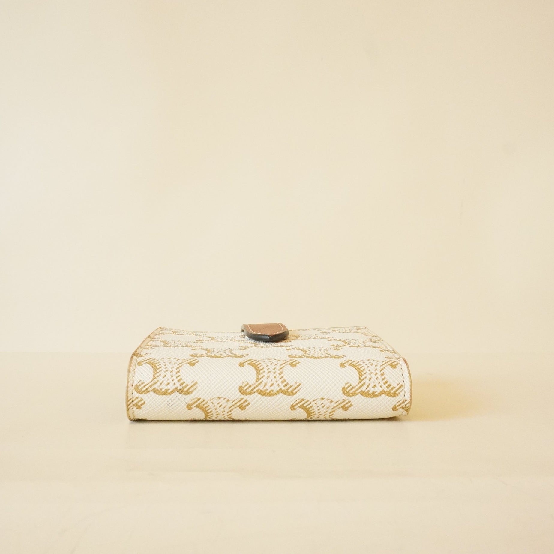 PRE-OWNED Canvas Triomphe Medium Strap Wallet White