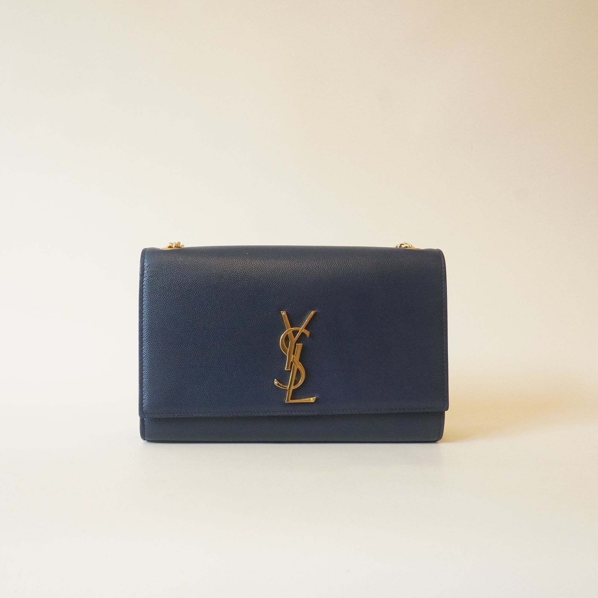 PRE-OWNED Grain De Poudre Medium Classic Monogram Kate Satchel Denim Blue Crossbody