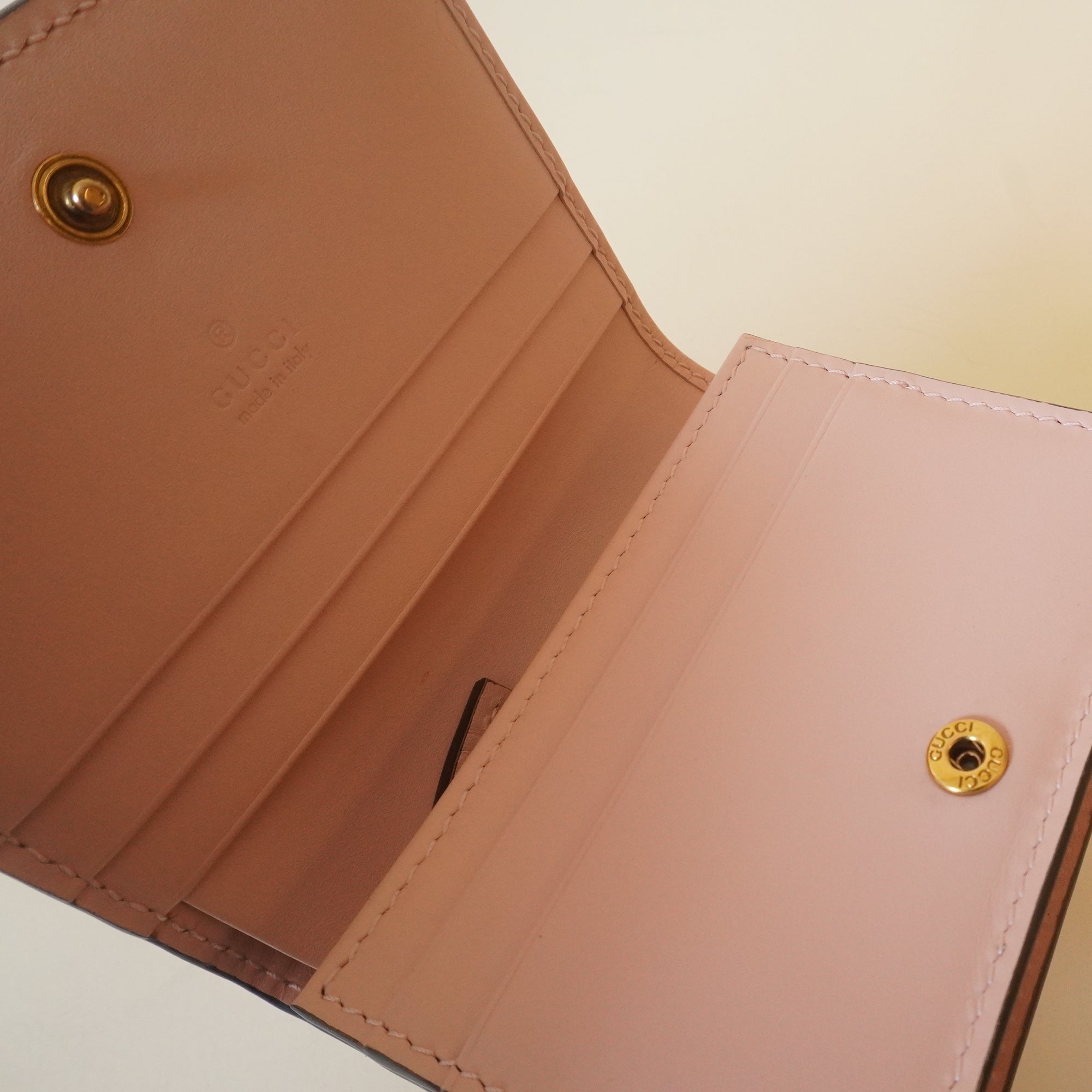 PRE-OWNED Guccissima Signature Crystal Cat Card Case Wallet Light Candy Pink