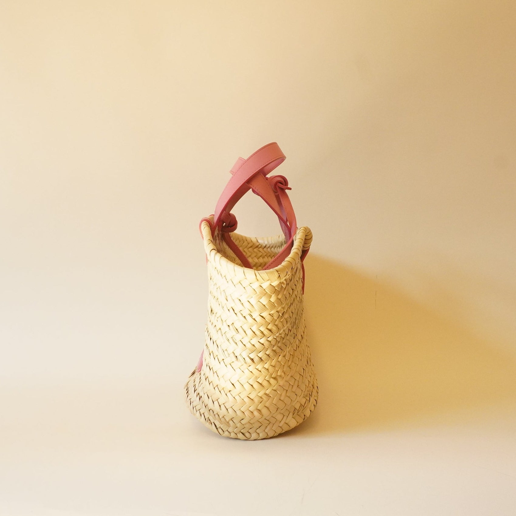 PRE-OWNED Raffia Calfskin Triomphe Teen Panier Lipstick Tote Bag