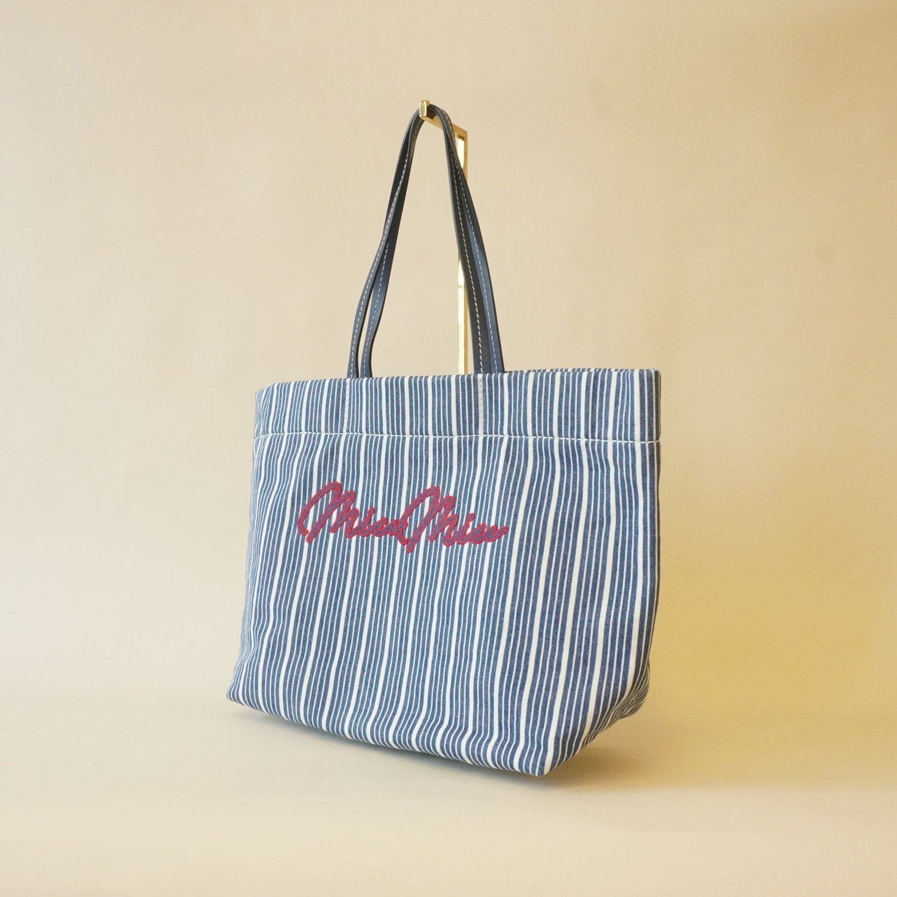PRE-OWNED Embroidered Logo Denim Tote Shoulder Bag