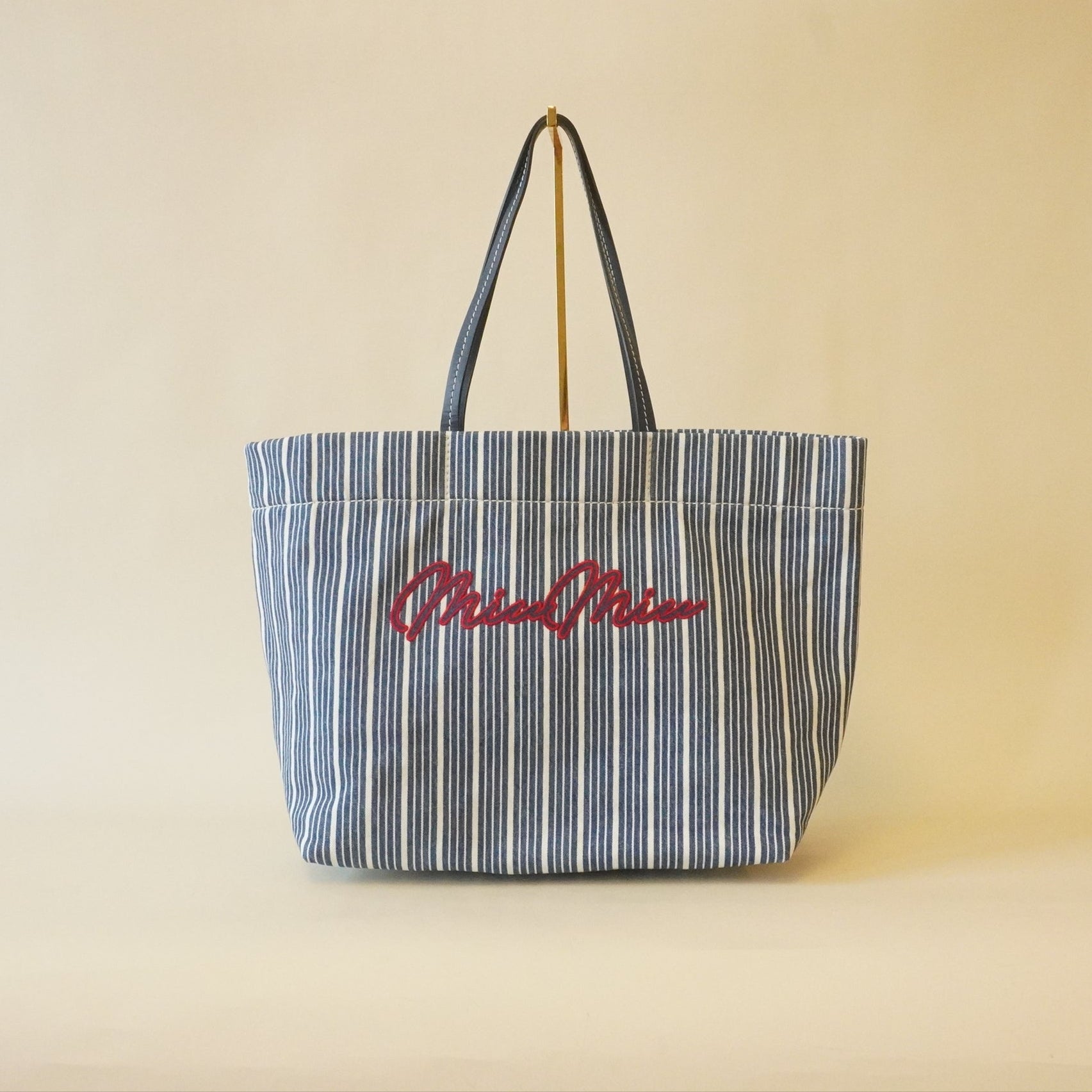 PRE-OWNED Embroidered Logo Denim Tote Shoulder Bag