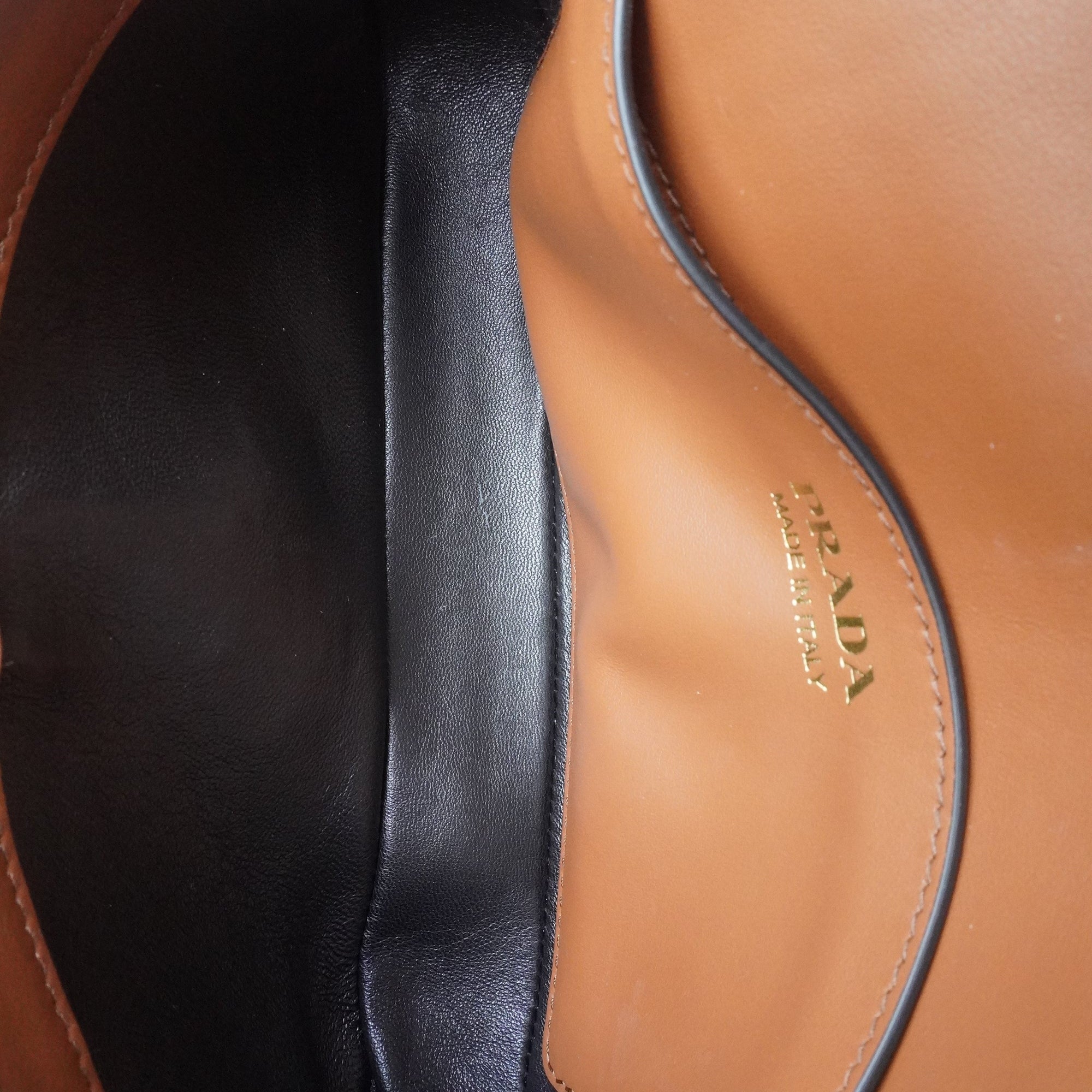 PRE-OWNED Soft Calfskin Metal Triangle Logo Flap Shoulder Bag Cognac