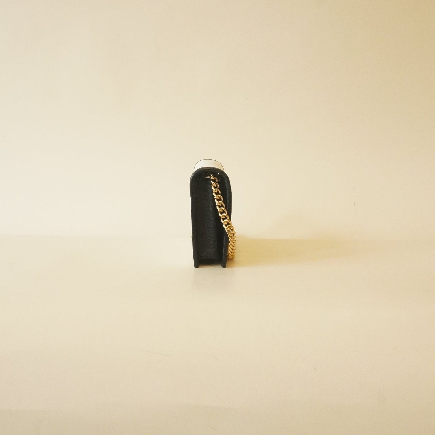 PRE-OWNED X ADIDAS Textured Dollar Calfskin Trefoil Embossed Wallet On Chain Off White Black