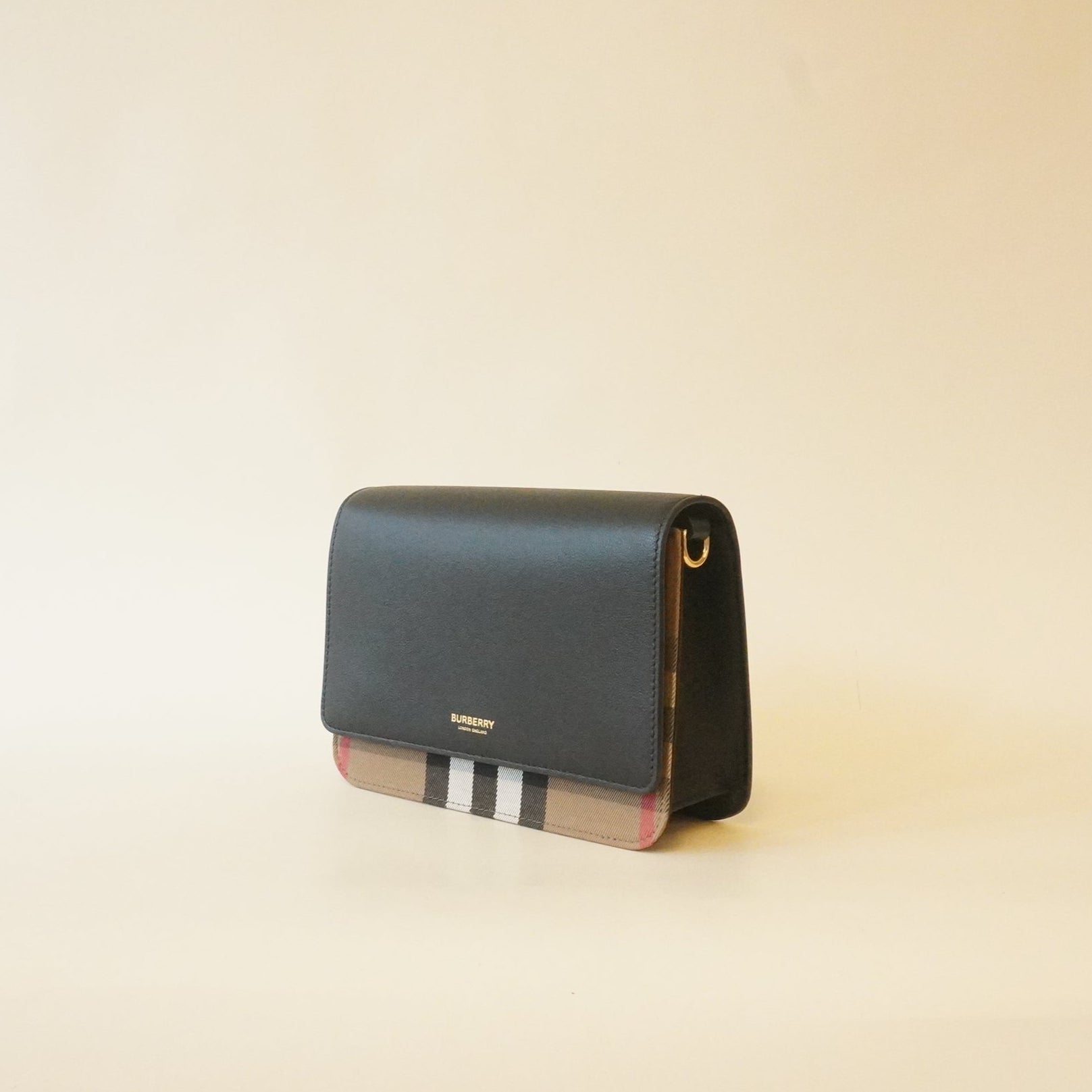 PRE-OWNED Black Mackford Check and Leather Shoulder Bag