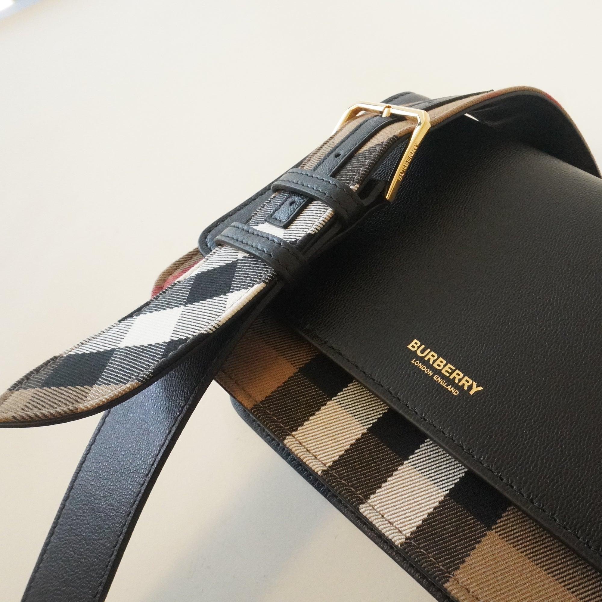 PRE-OWNED Black Mackford Check and Leather Shoulder Bag