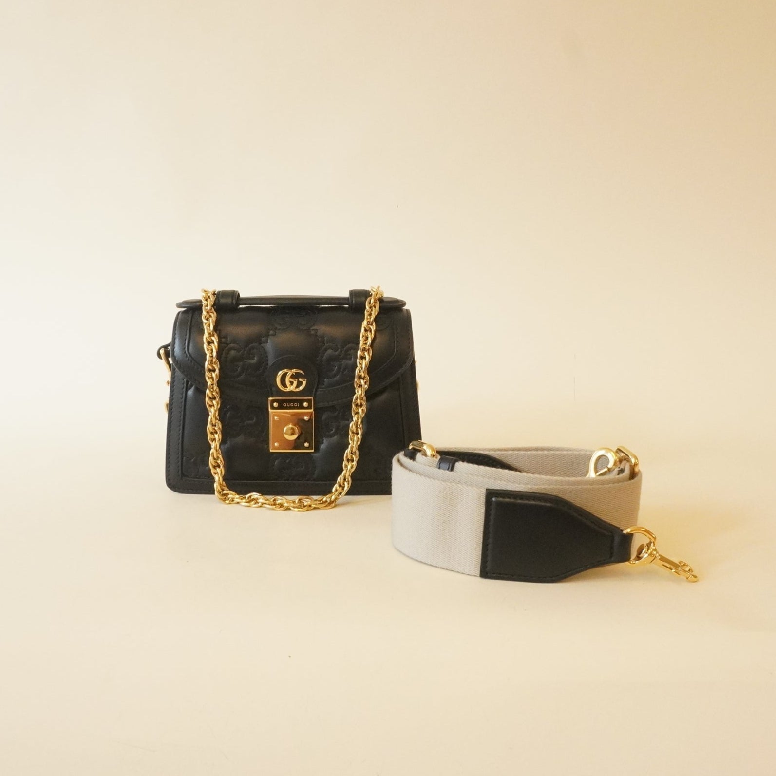 PRE-OWNED GG Black Matelasse 2-Way Top Handle Shoulder Bag