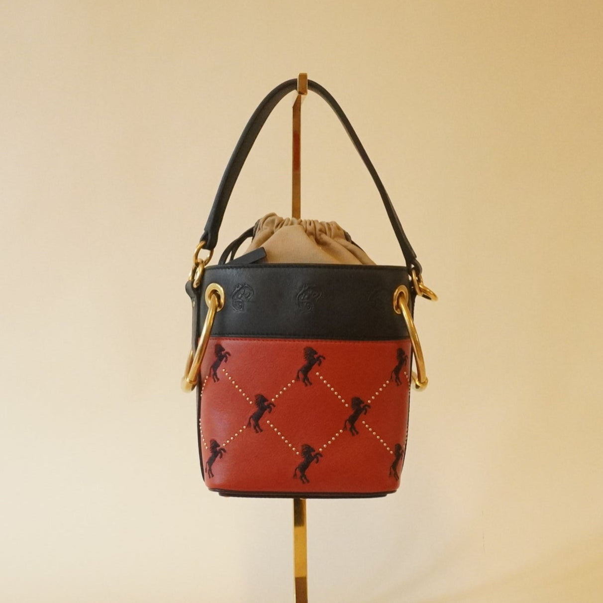 PRE-OWNED Mini Little Horses Embroidered Leather Bucket Shoulder Bag