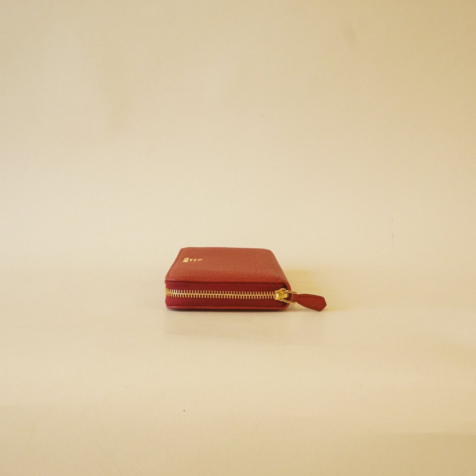 PRE-OWNED Red Vitello Grain Zip Around Wallet