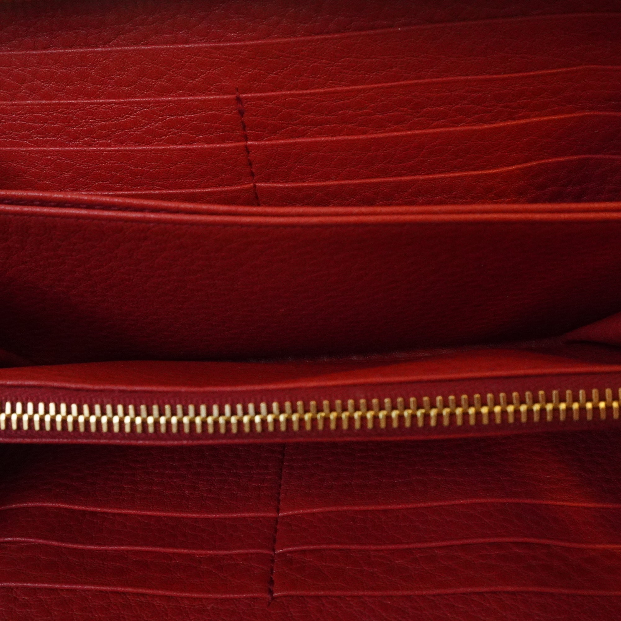 PRE-OWNED Red Vitello Grain Zip Around Wallet