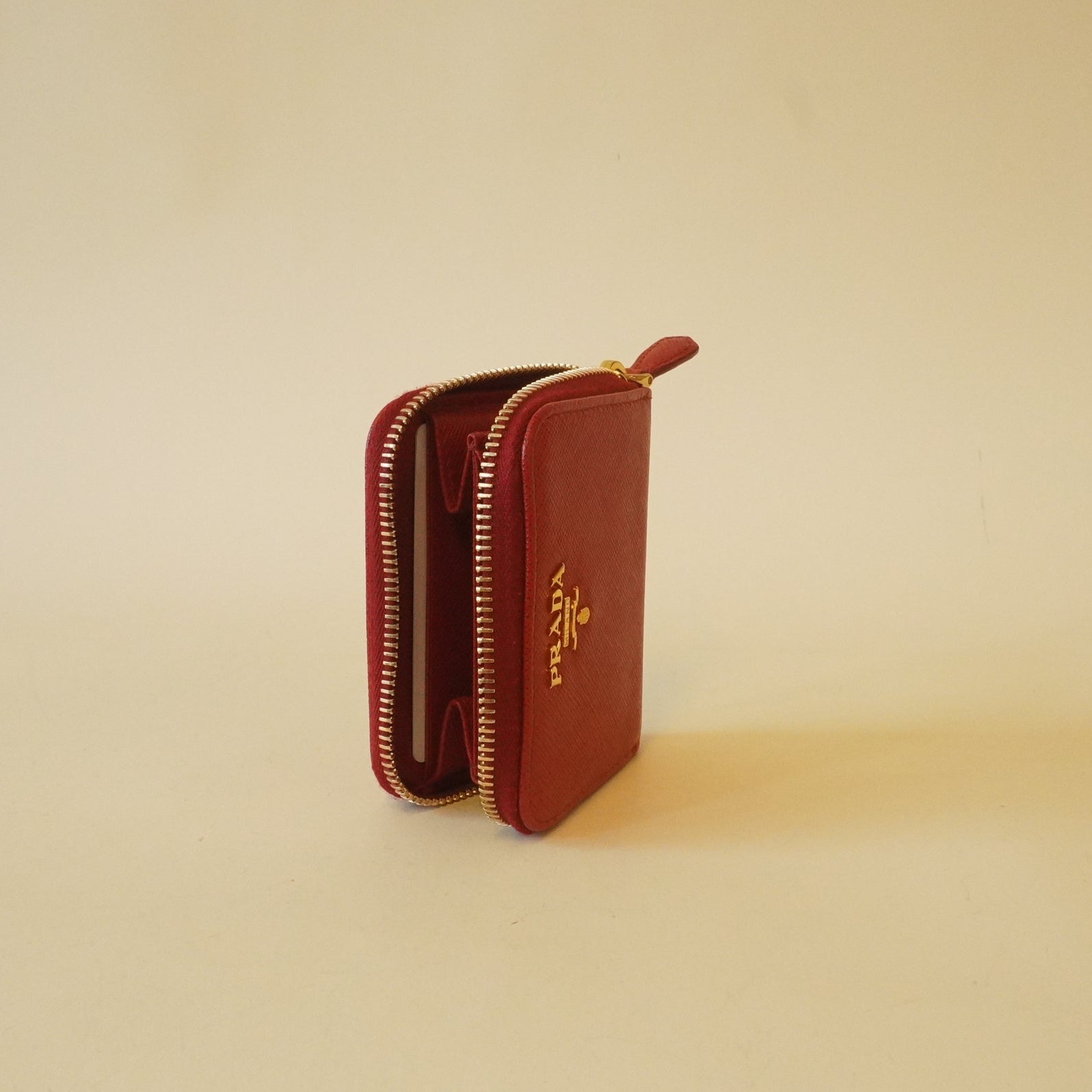 PRE-OWNED Saffiano Metal Zip Coin Case Purse Peonia