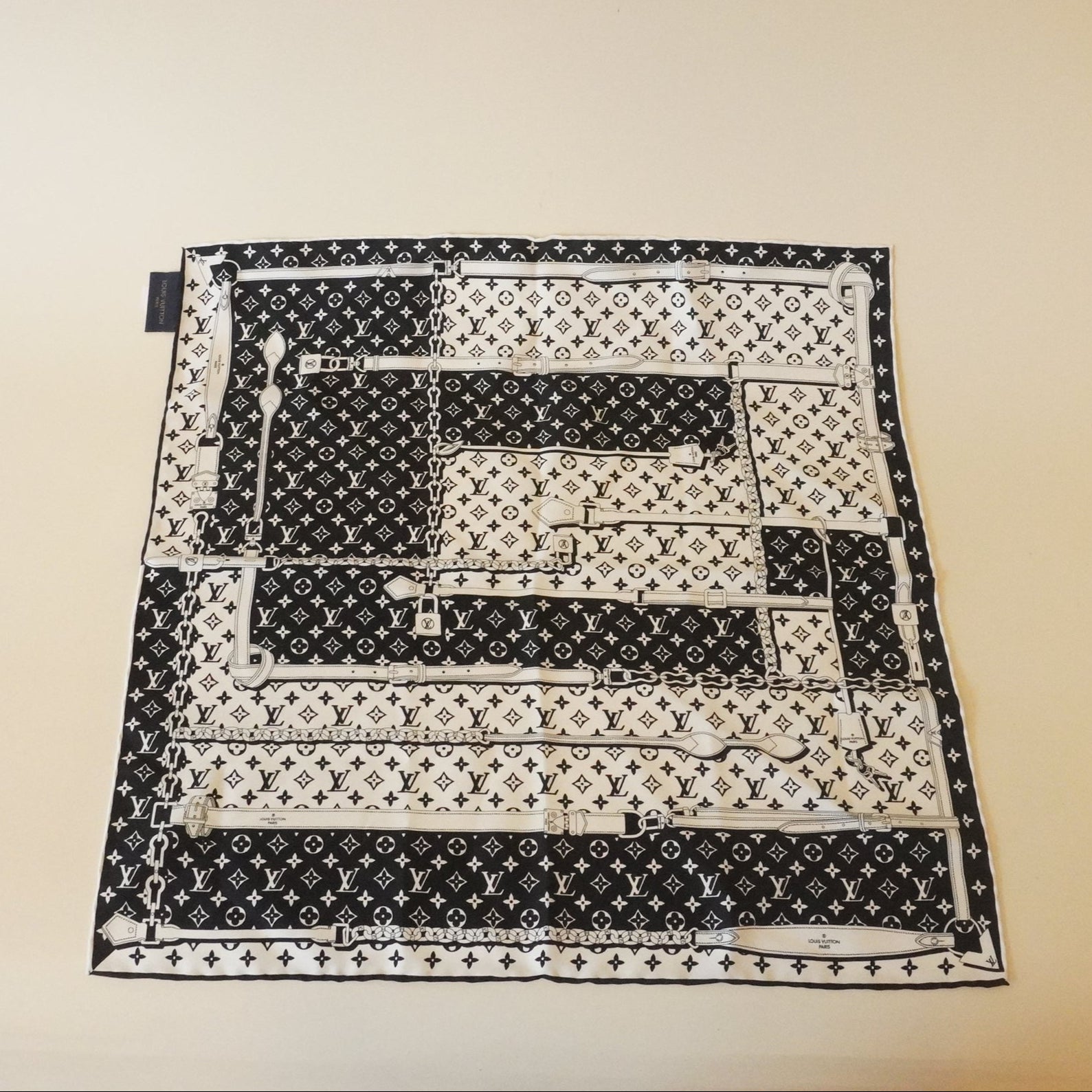 PRE-OWNED LV Silk Monogram Confidential Square Scarf