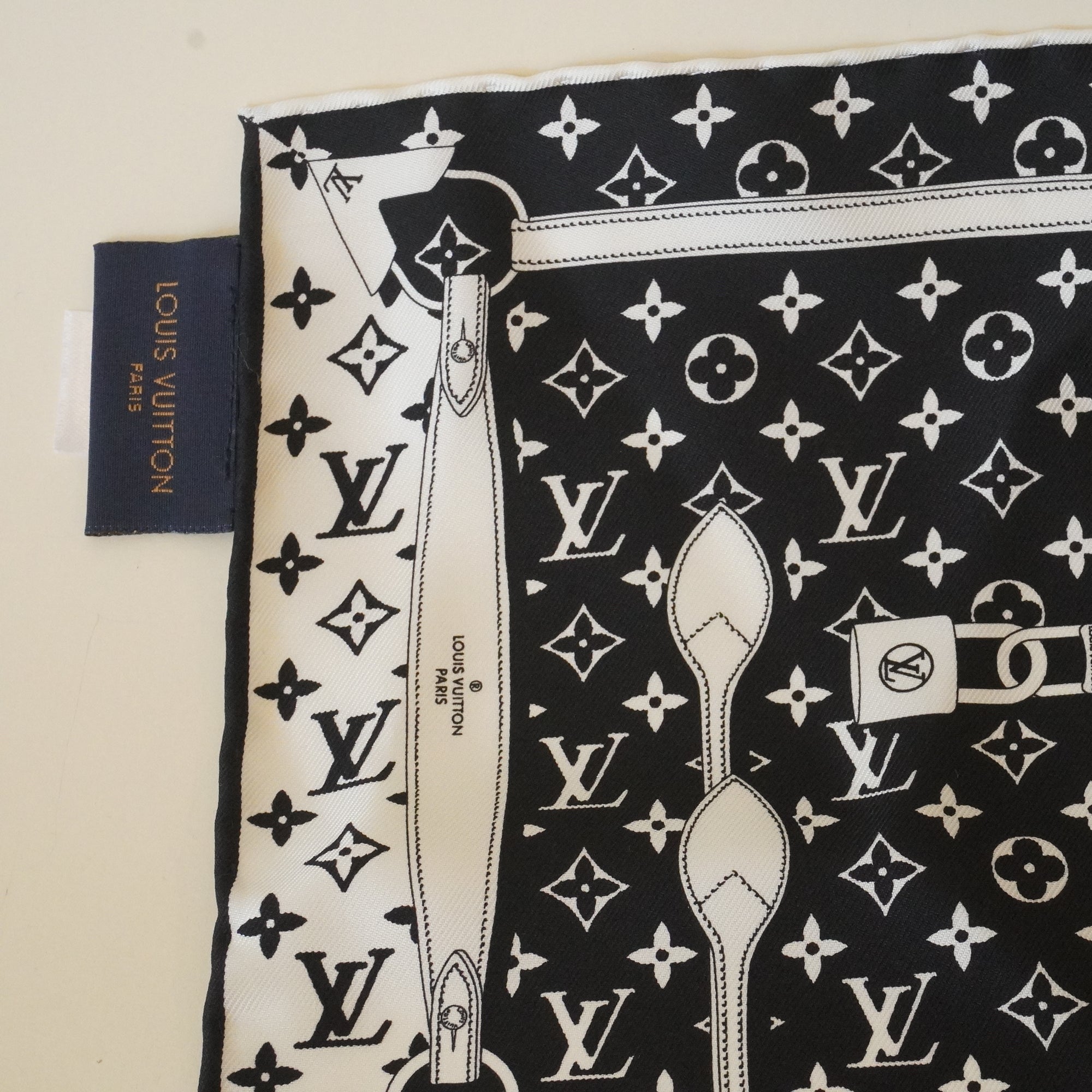 PRE-OWNED LV Silk Monogram Confidential Square Scarf