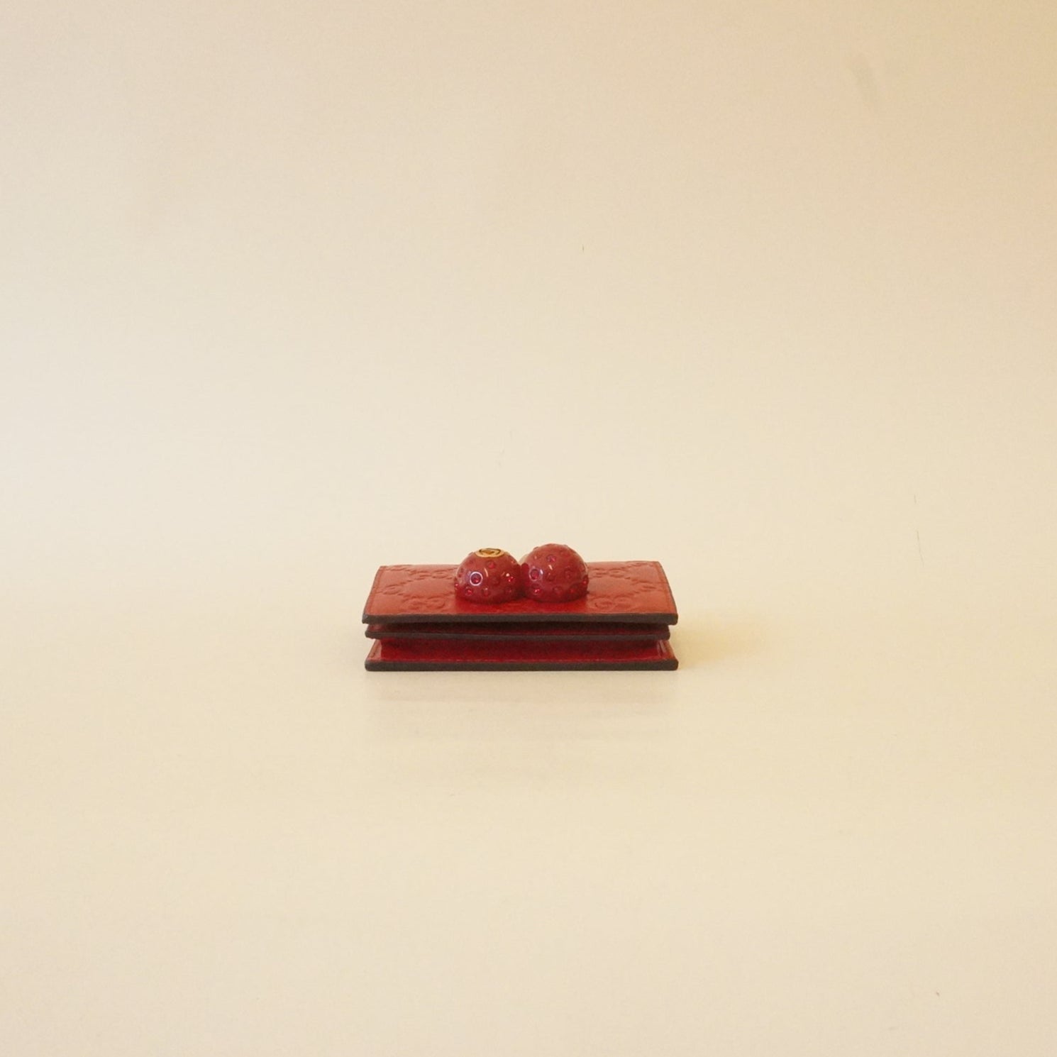 PRE-OWNED Red Guccissima Cherries Card Case Wallet