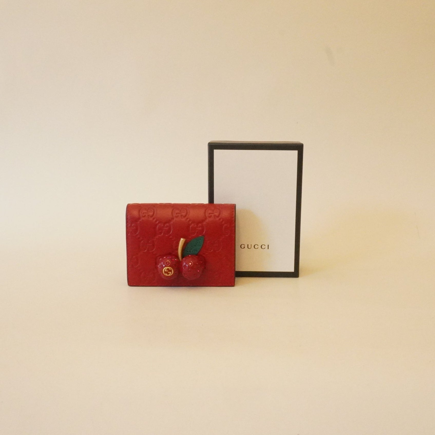 PRE-OWNED Red Guccissima Cherries Card Case Wallet