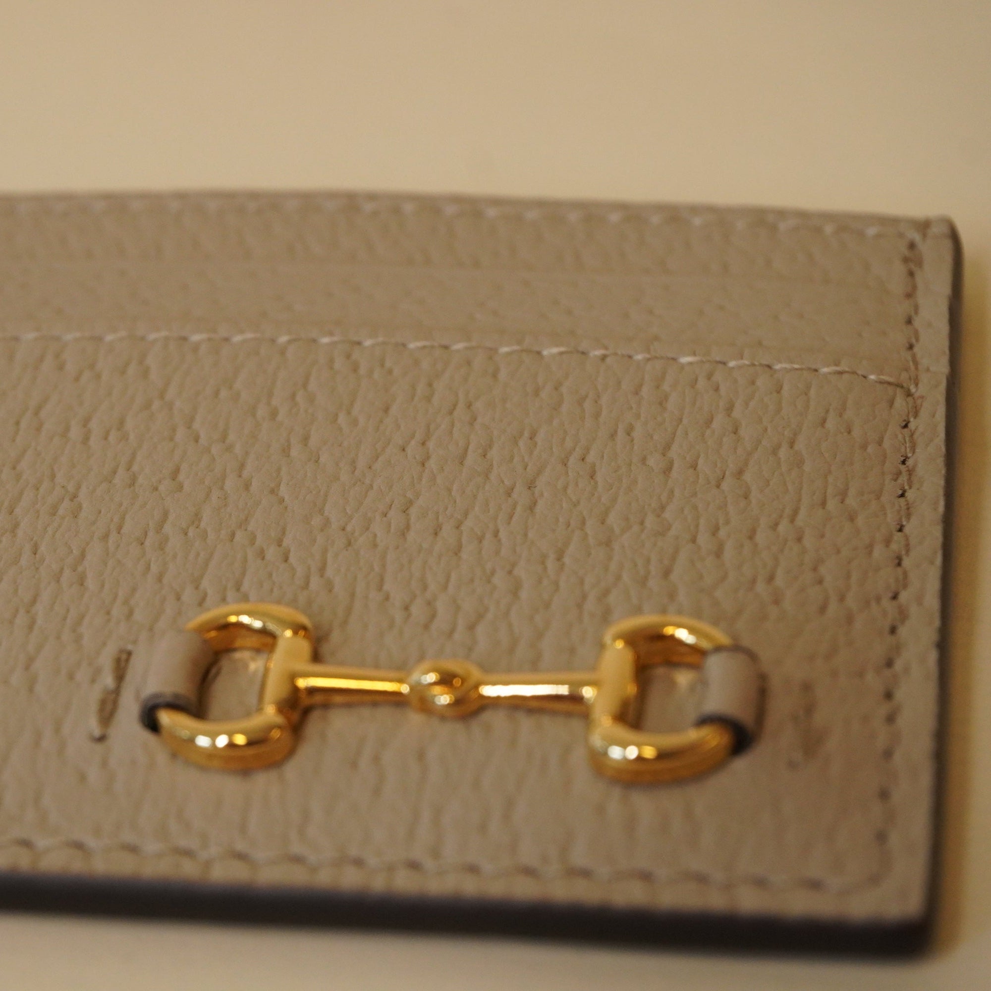 PRE-OWNED GG Horsebit 1955 Sand Beige Calfskin Card Holder